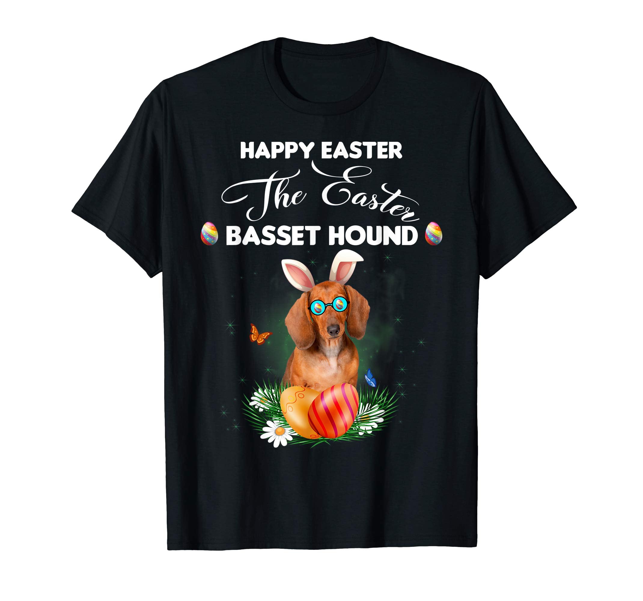 Basset Hound Dog Sunglass Bunny Happy Easter Day Tshirt