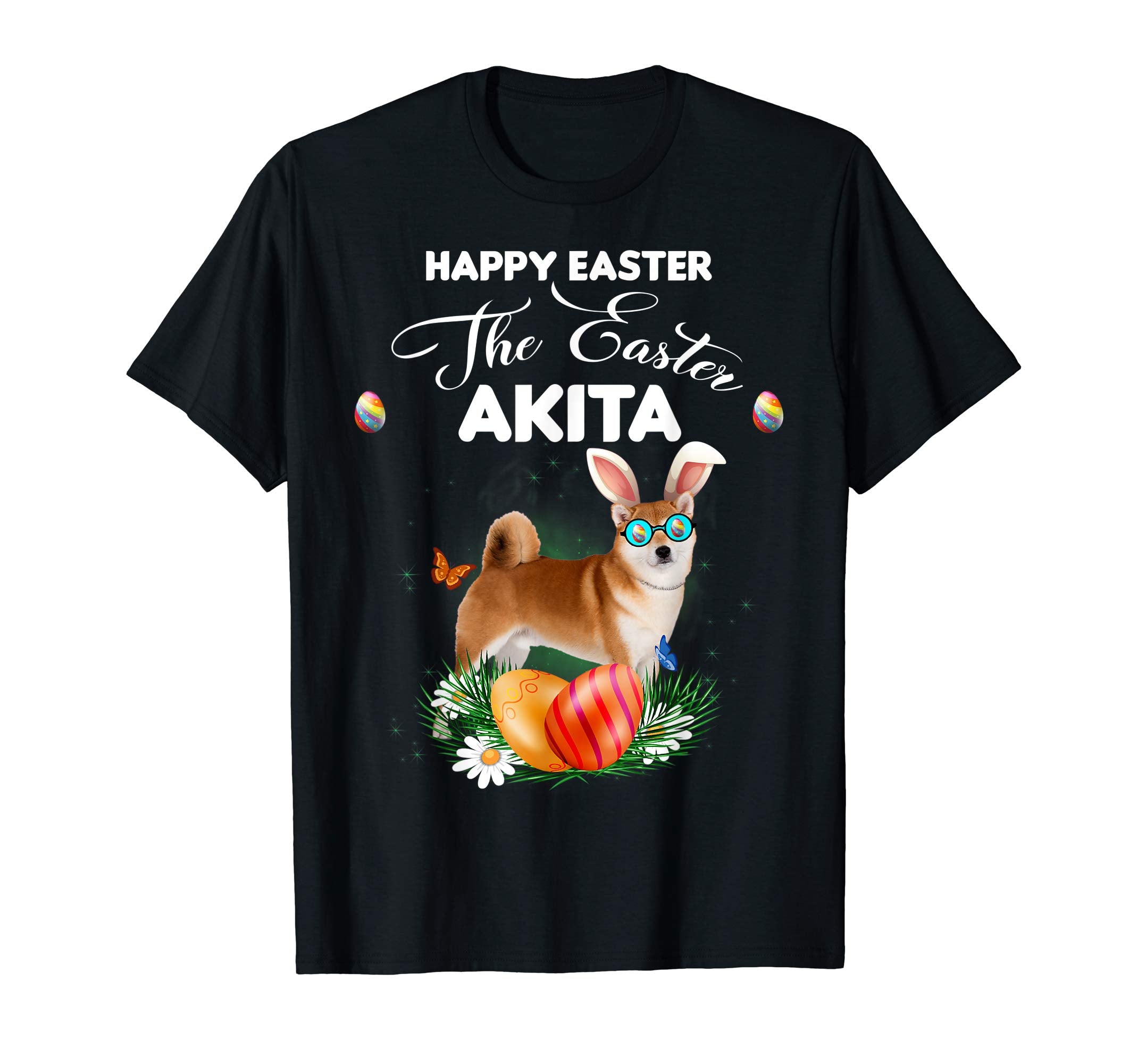 Akita Dog Sunglass Bunny Happy Easter Day Tshirt