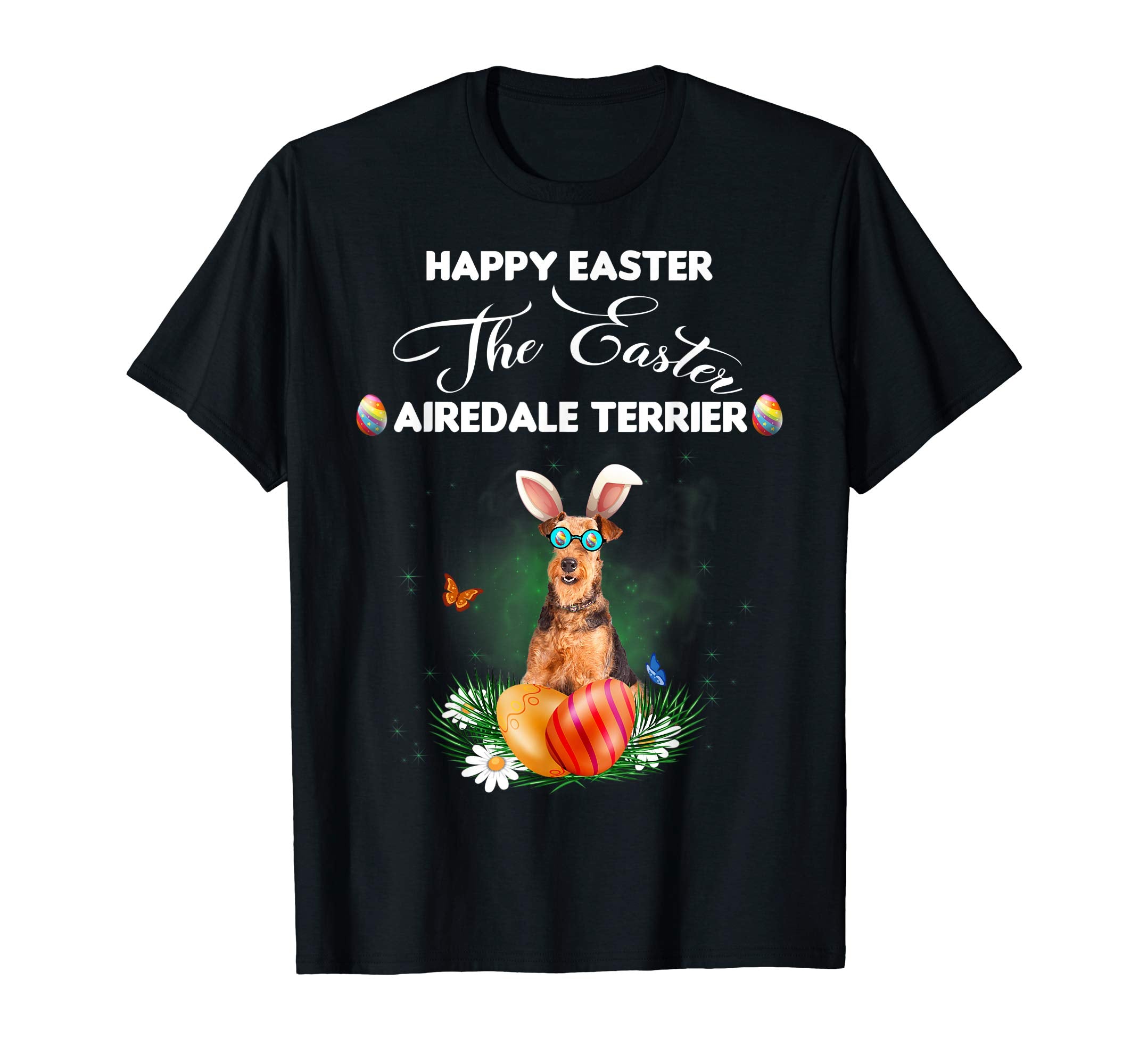 Airedale Terrier Dog Sunglass Bunny Happy Easter Day Tshirt