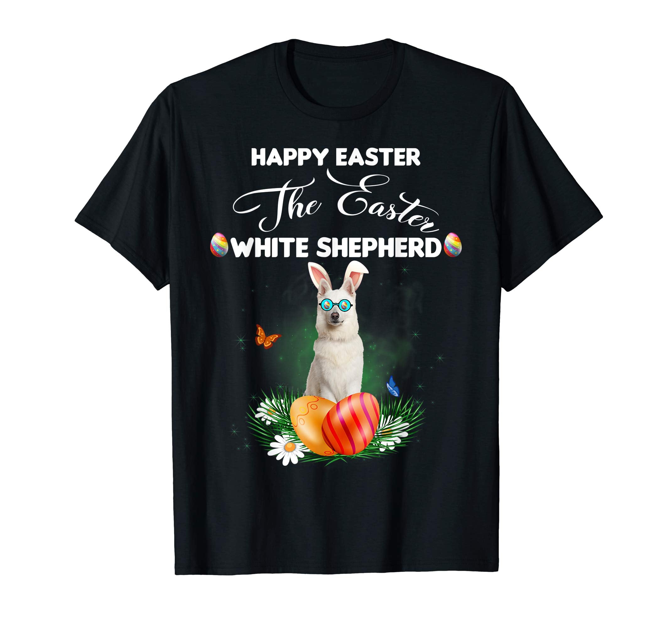 White Shepherd Dog Sunglass Bunny Happy Easter Day Tshirt