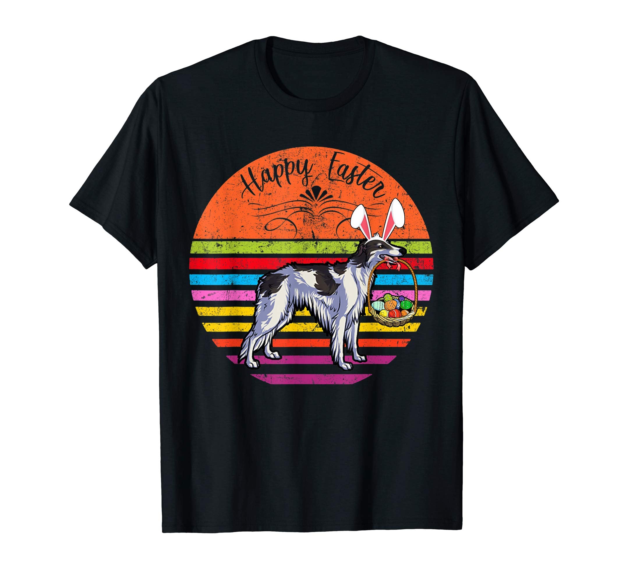 Cute Borzoi Dog With Bunny Hat Happy Easter Eggs T Shirt
