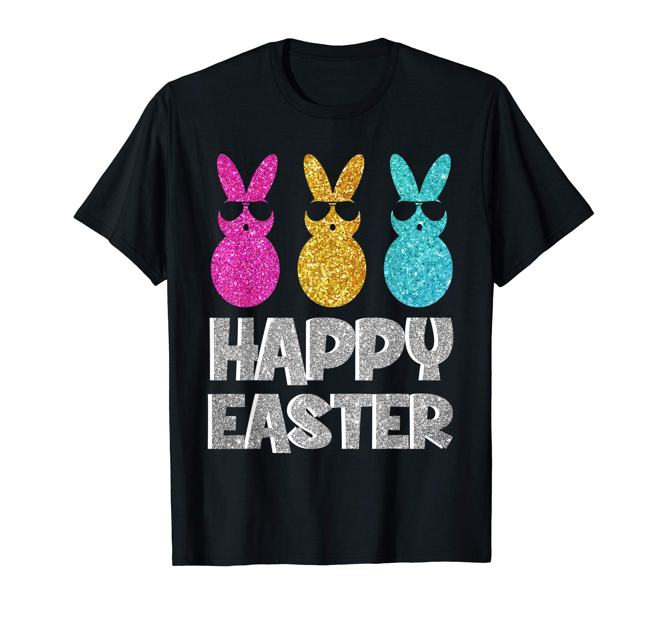 Colorful Three Bunnies with Sunglasses Happy Easter T-shirt