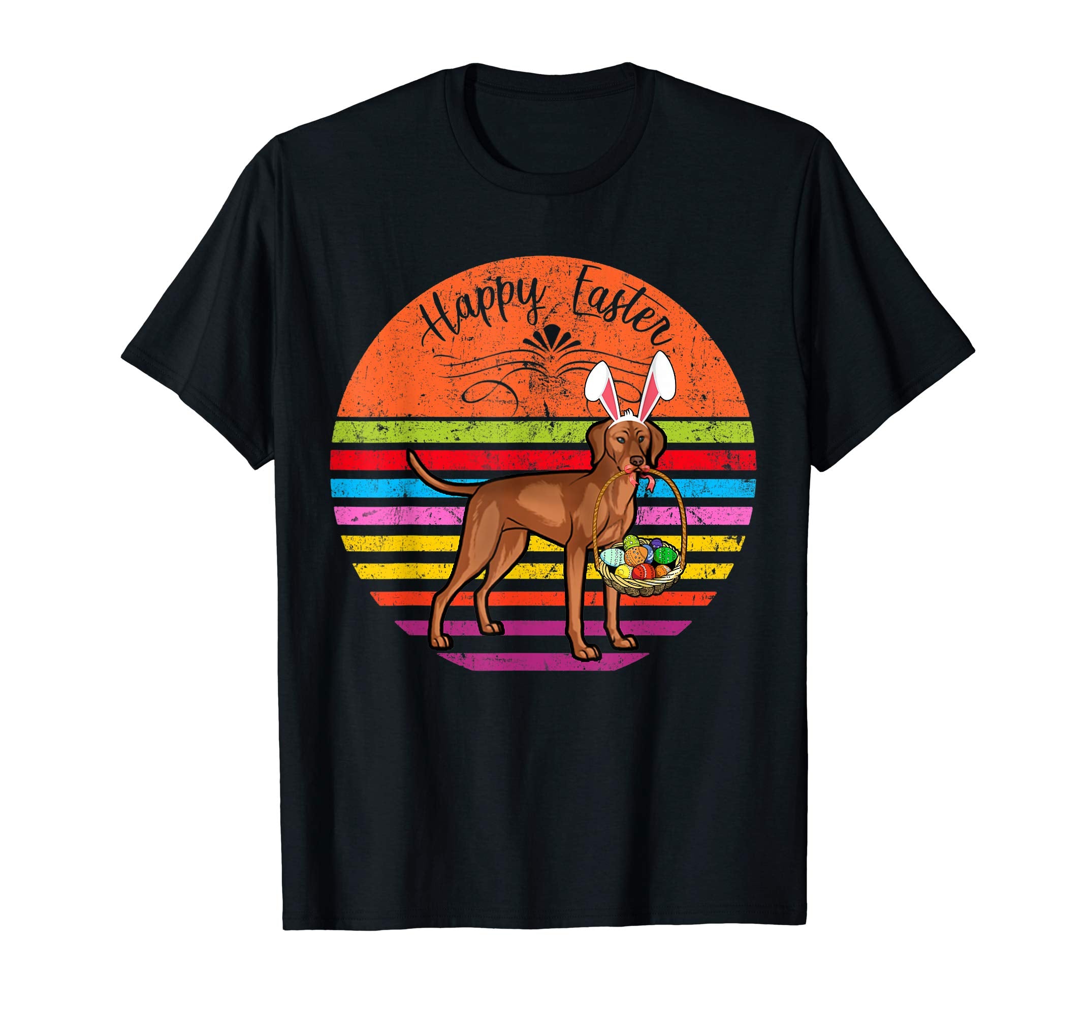 Cute Vizsla Dog With Bunny Hat Happy Easter Eggs T Shirt