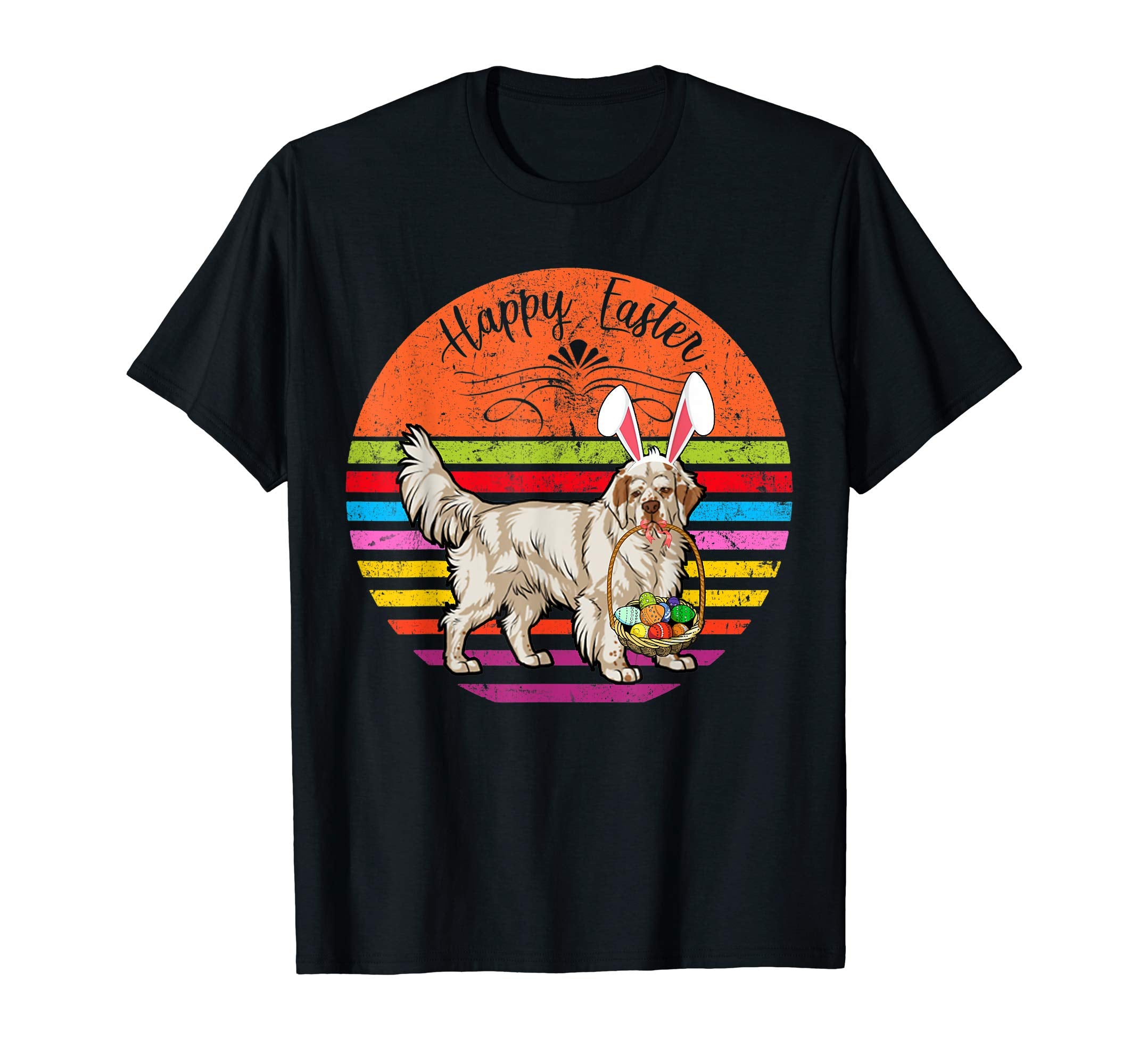 Cute Clumber Spaniel Dog With Bunny Hat Easter Eggs T Shirt