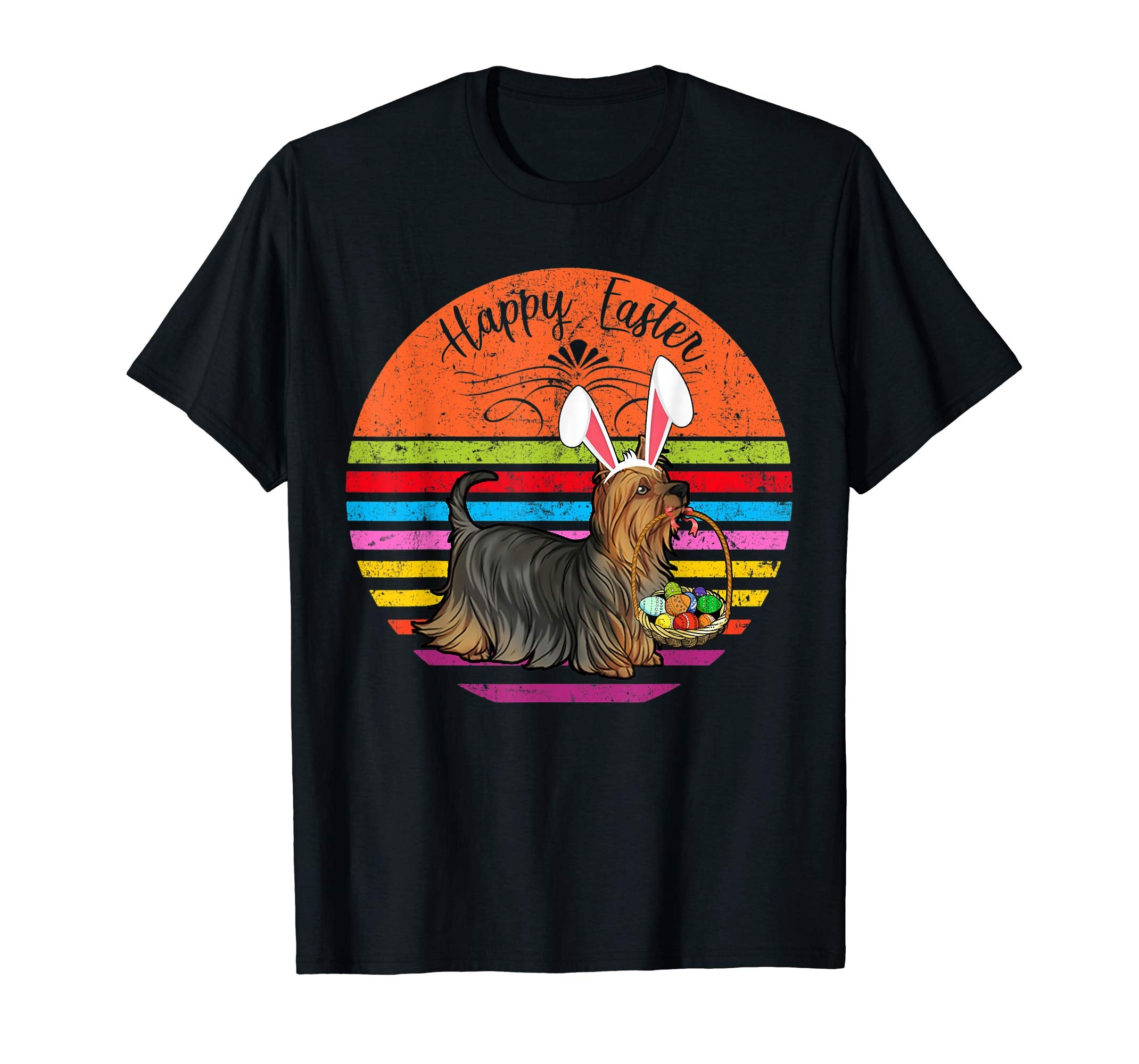 Cute Silky Terrier Dog With Bunny Hat Easter Eggs T Shirt