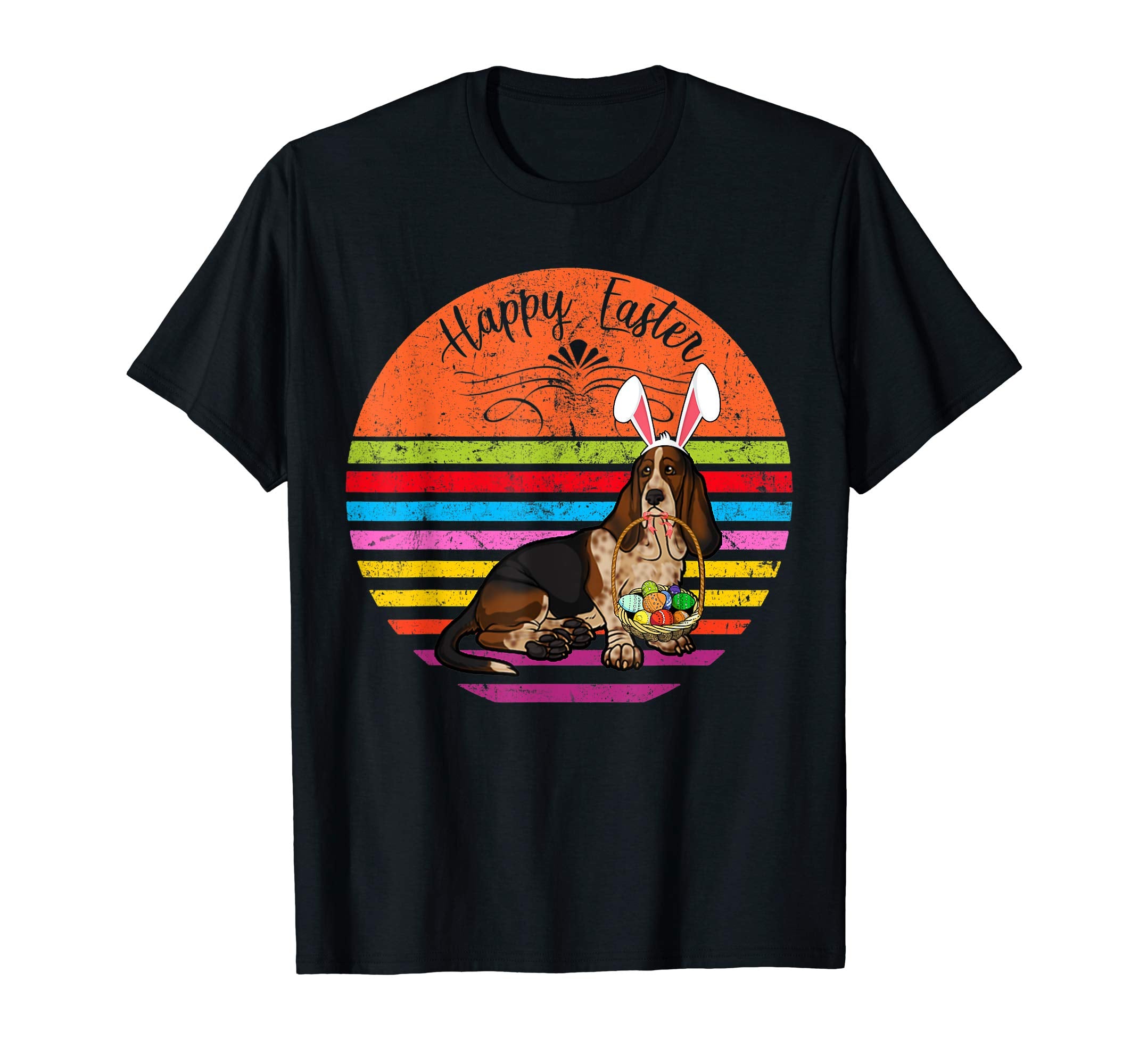 Cute Basset Hound Dog With Bunny Hat Happy Easter Eggs Shirt