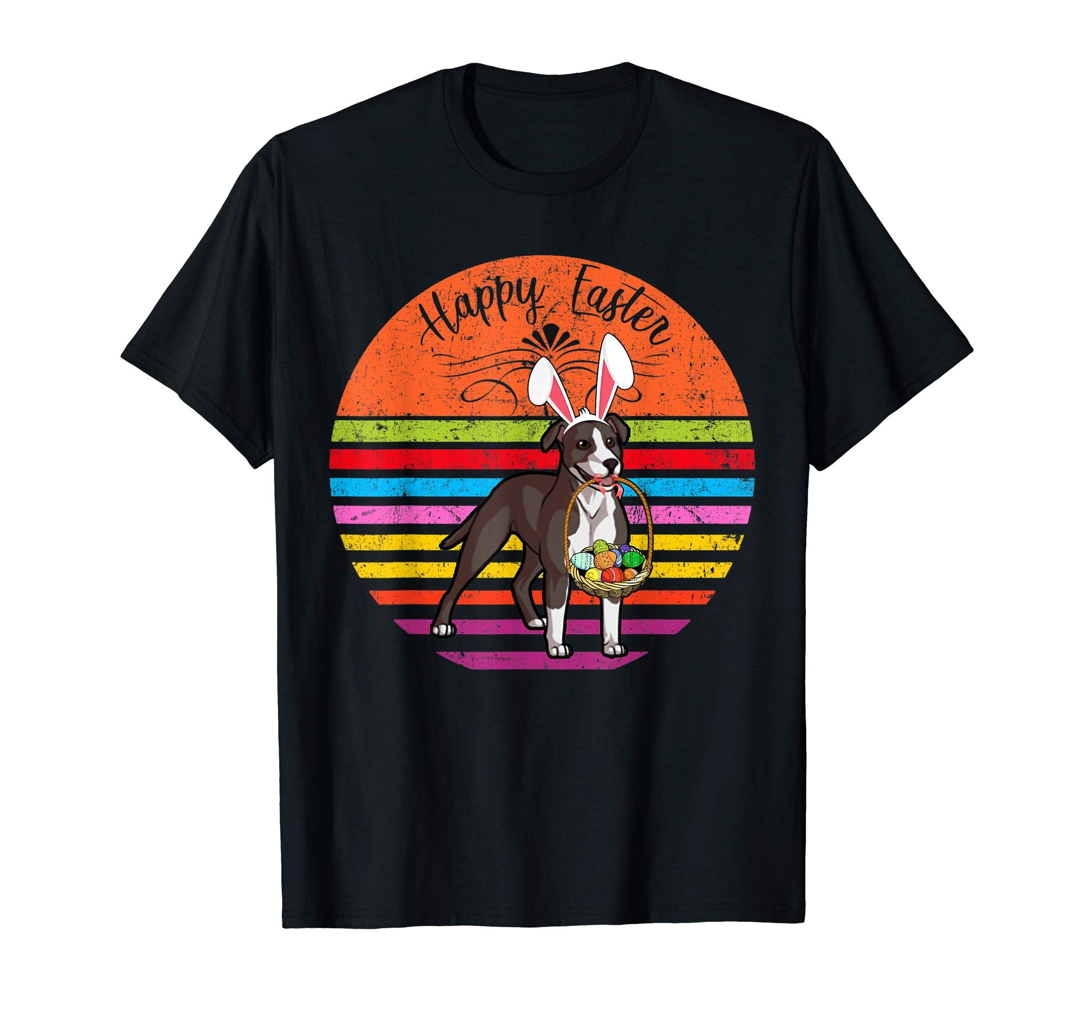 Cute Pit Bull Dog With Bunny Hat Happy Easter Eggs T Shirt