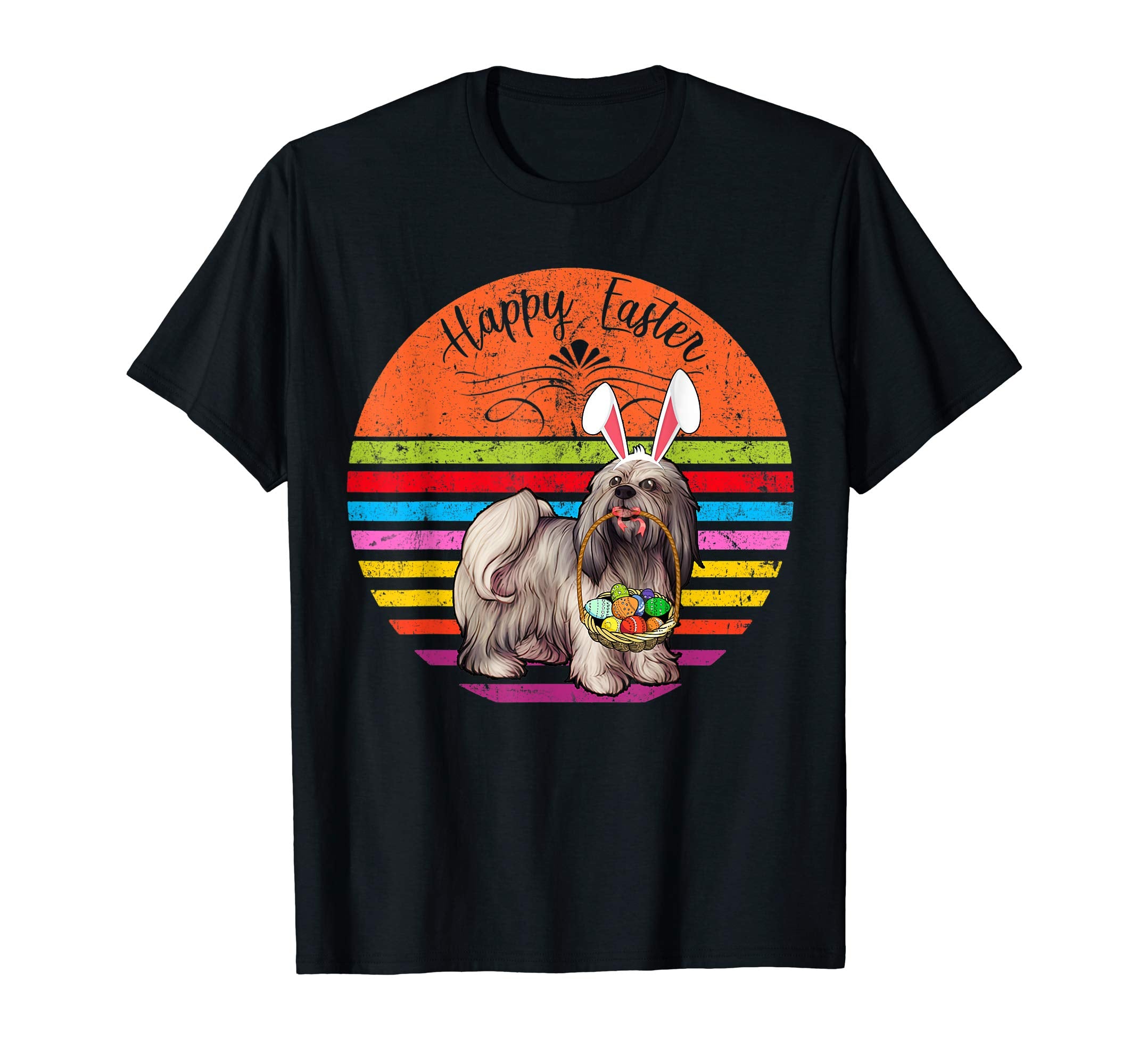Vintage Lhasa Apso Dog Easter Eggs Basket T Shirt
