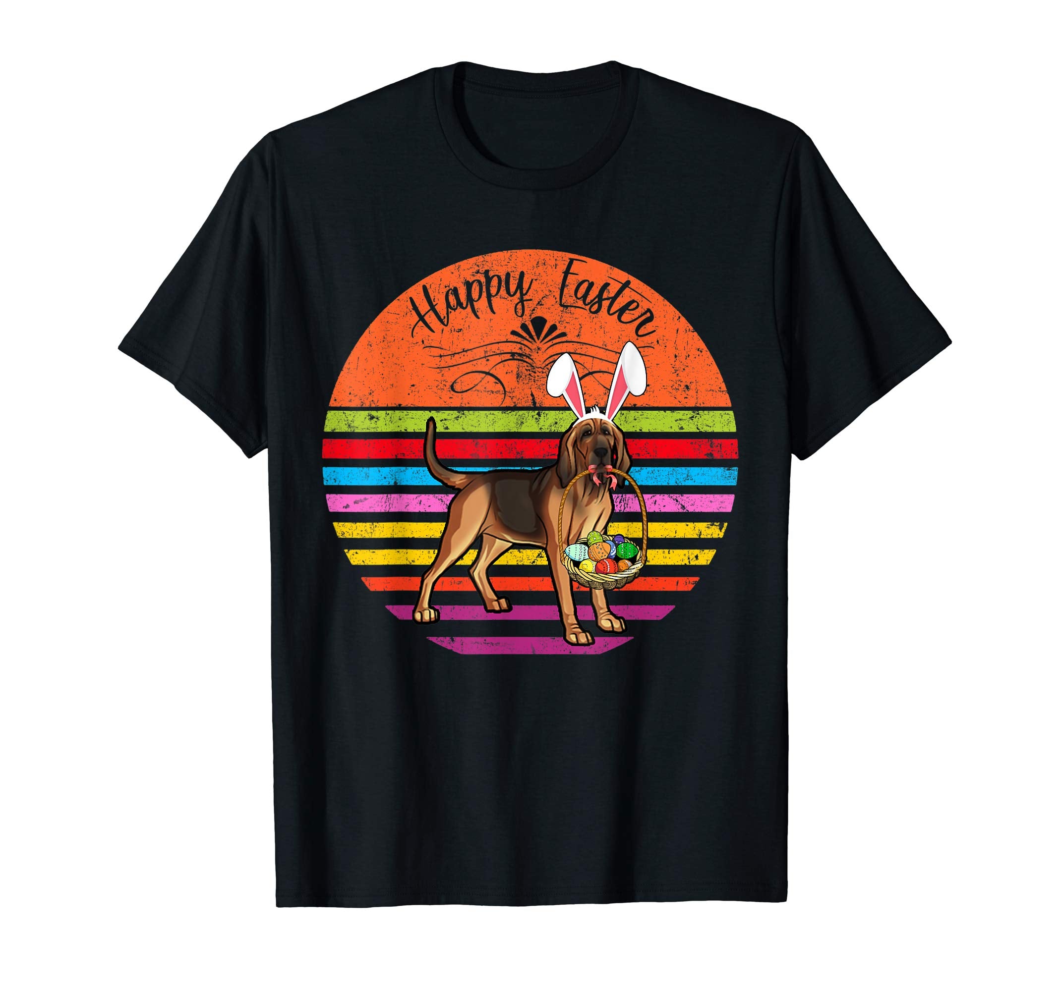 Cute Bloodhound Dog With Bunny Hat Happy Easter Eggs T Shirt