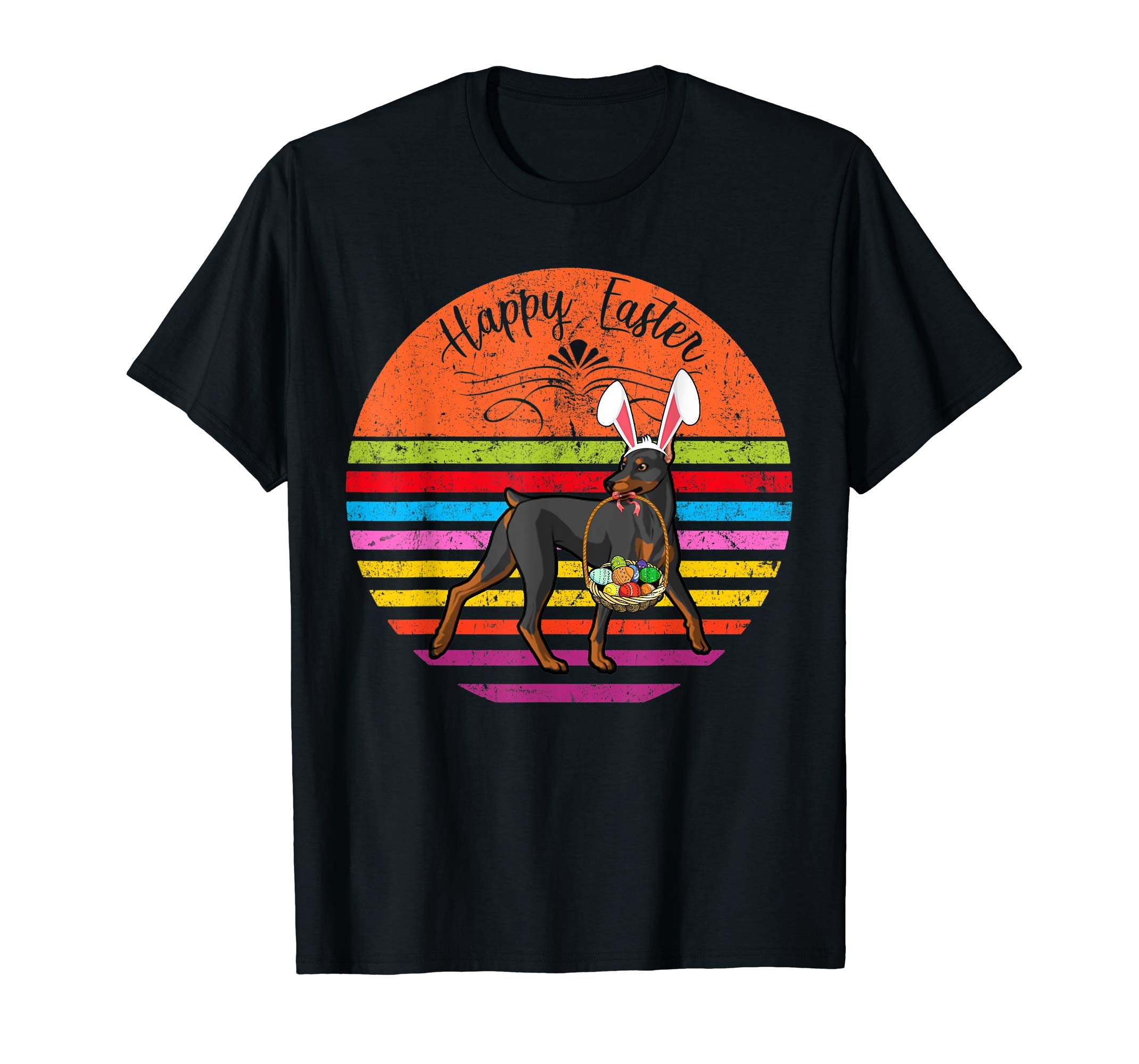 Cute Doberman Pinscher Dog With Bunny Hat Easter Eggs Shirt