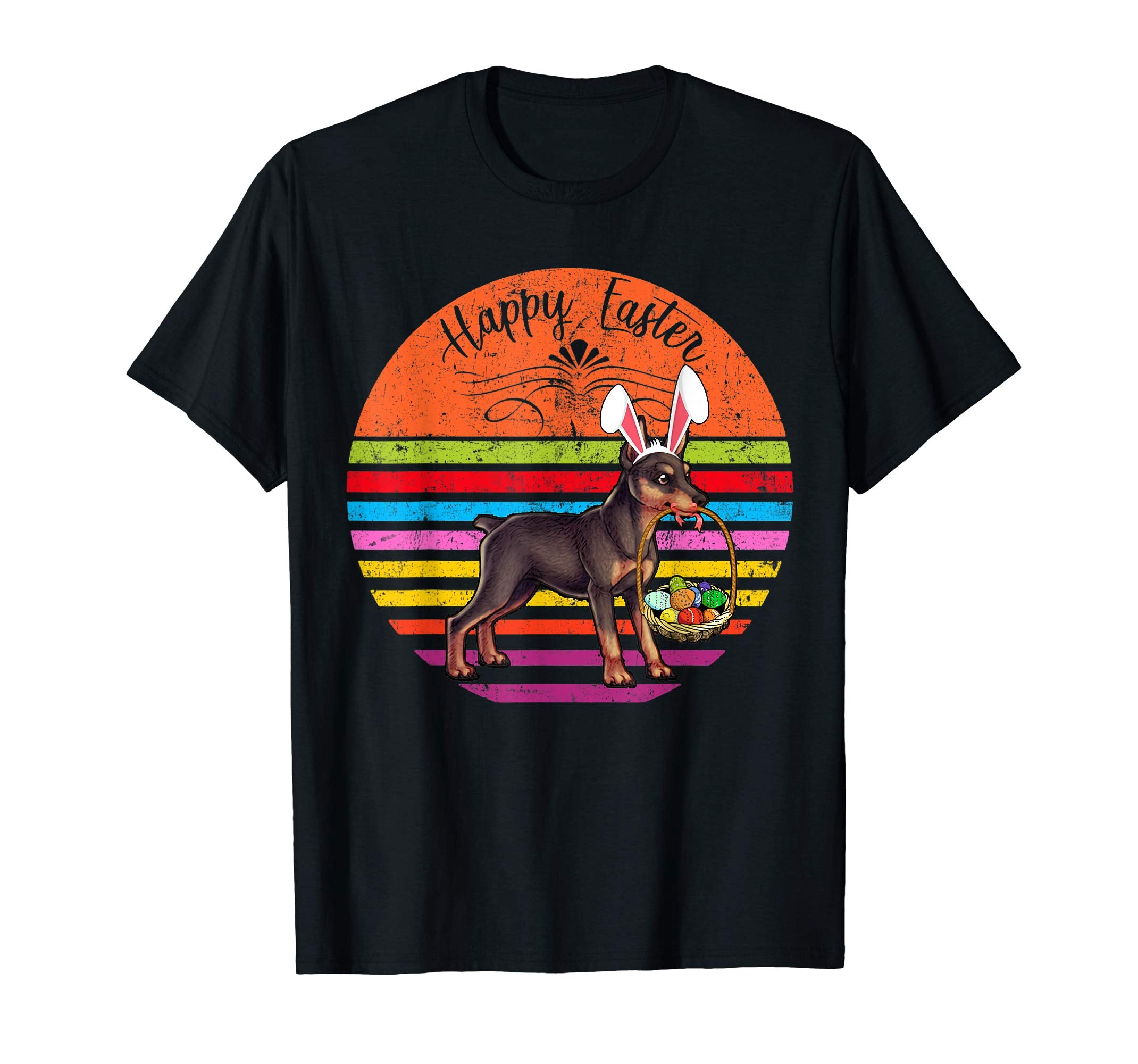Vintage Miniature Pinscher Dog Easter Eggs Basket T Shirt