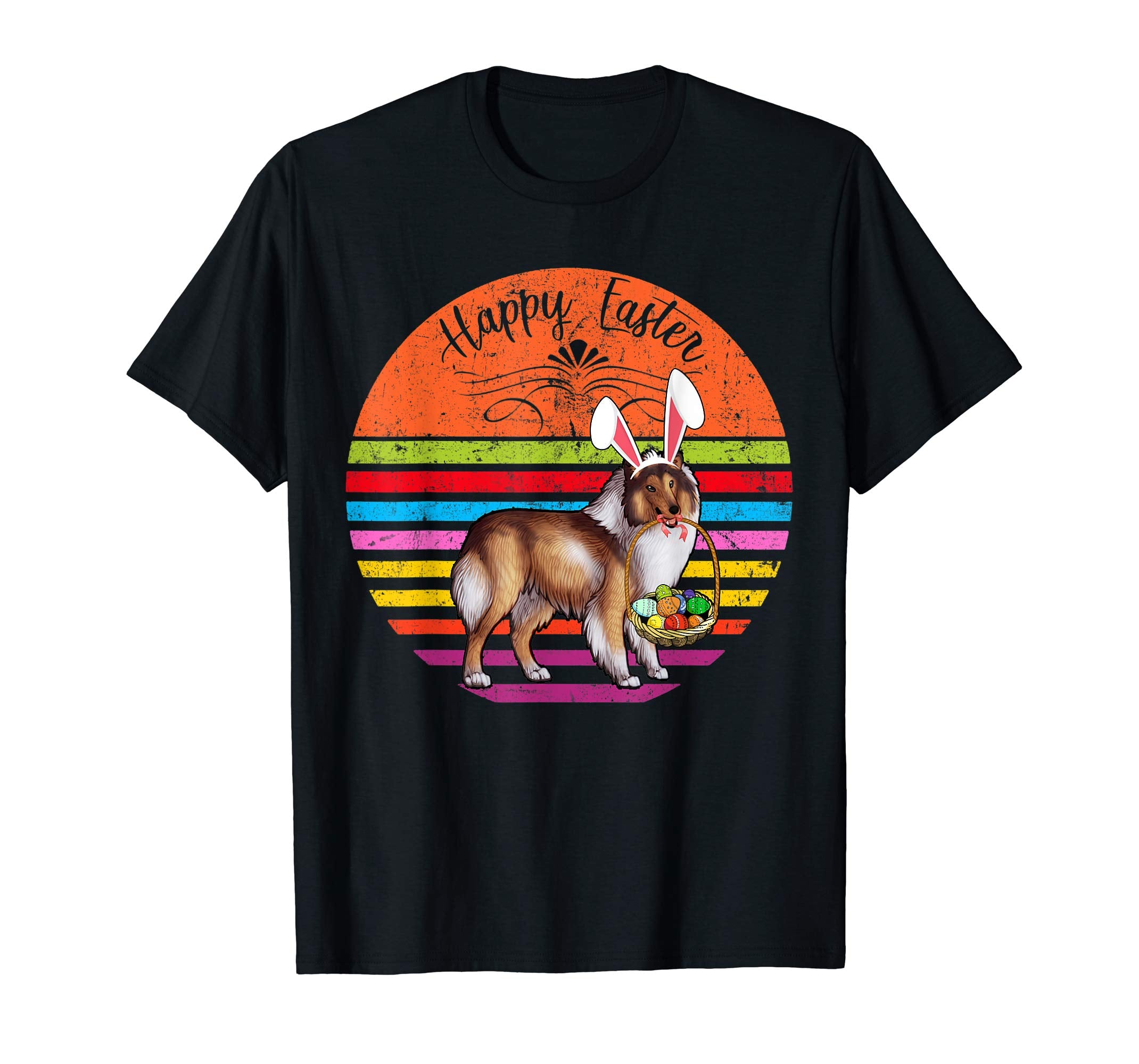 Vintage Collie Dog Easter Eggs Basket T Shirt