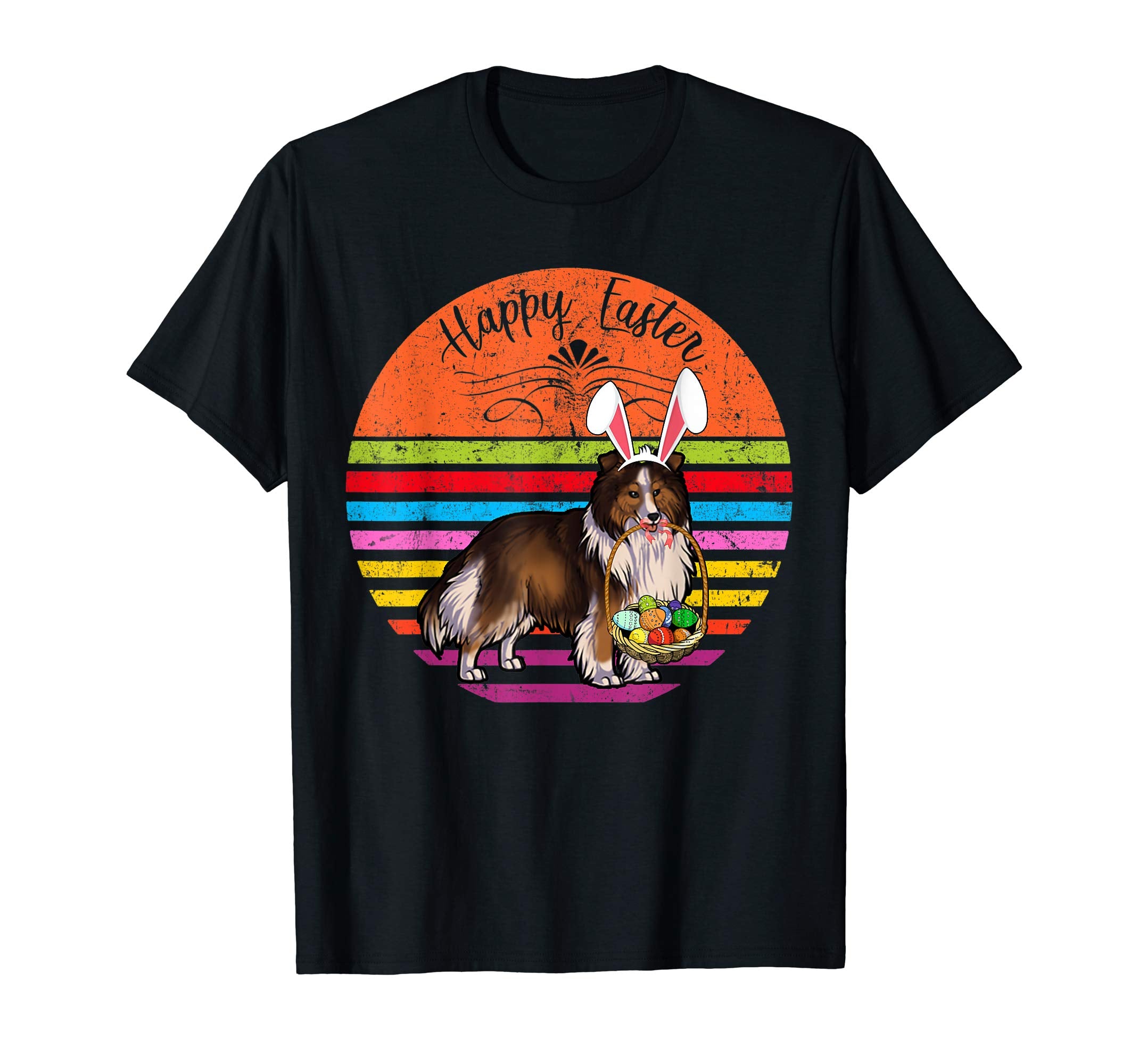 Cute Shetland Sheepdog Dog With Bunny Hat Easter Eggs Shirt