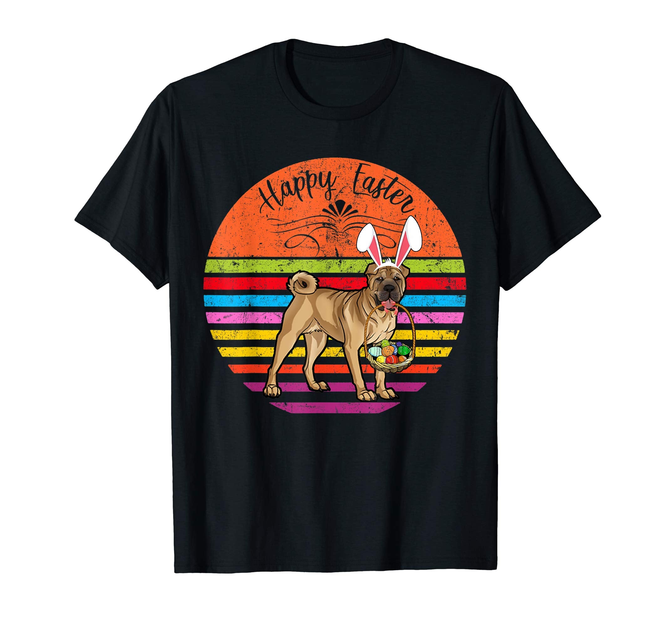 Cute Chinese Shar-pei Dog With Bunny Hat Easter Eggs T Shirt
