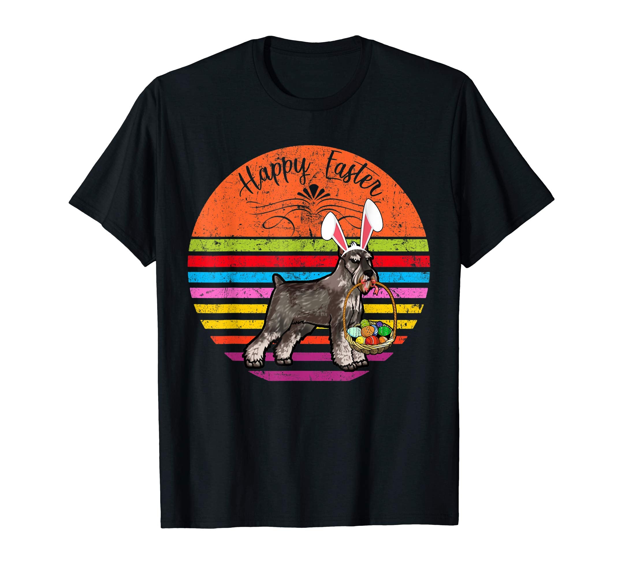 Cute Standard Schnauzer Dog With Bunny Hat Easter Eggs Shirt