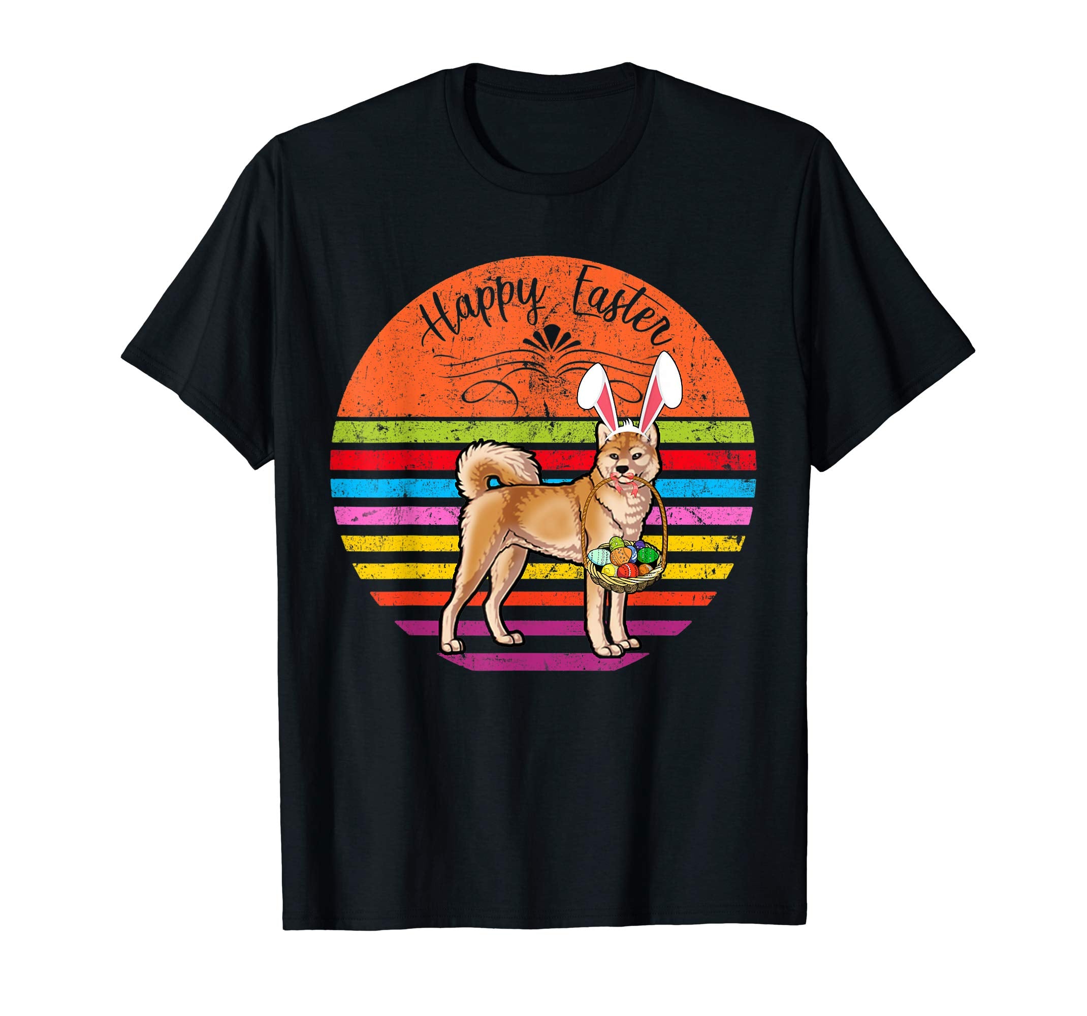 Cute Akita Dog With Bunny Hat Happy Easter Eggs T Shirt