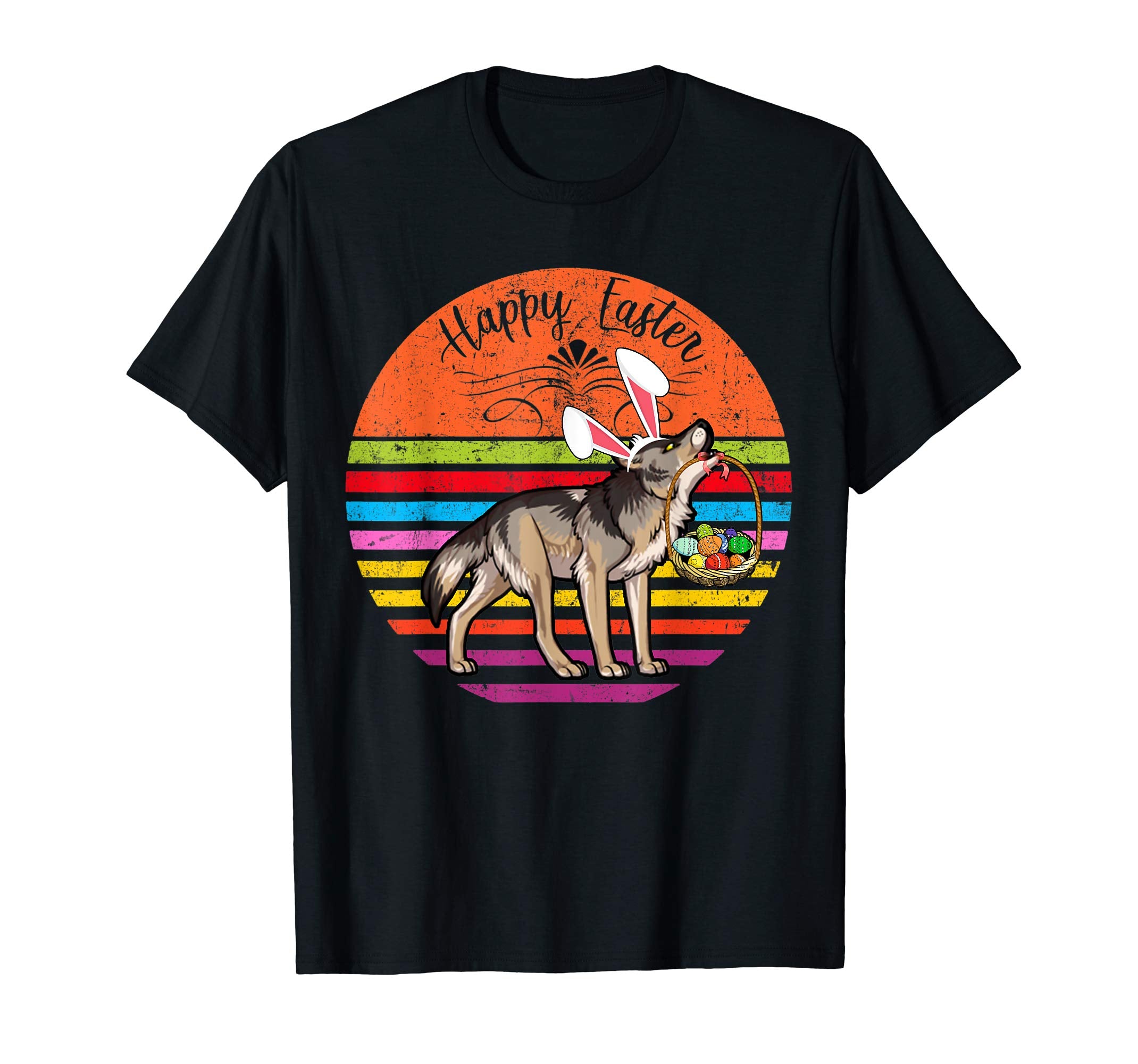 Cute Wolf Dog With Bunny Hat Happy Easter Eggs T Shirt