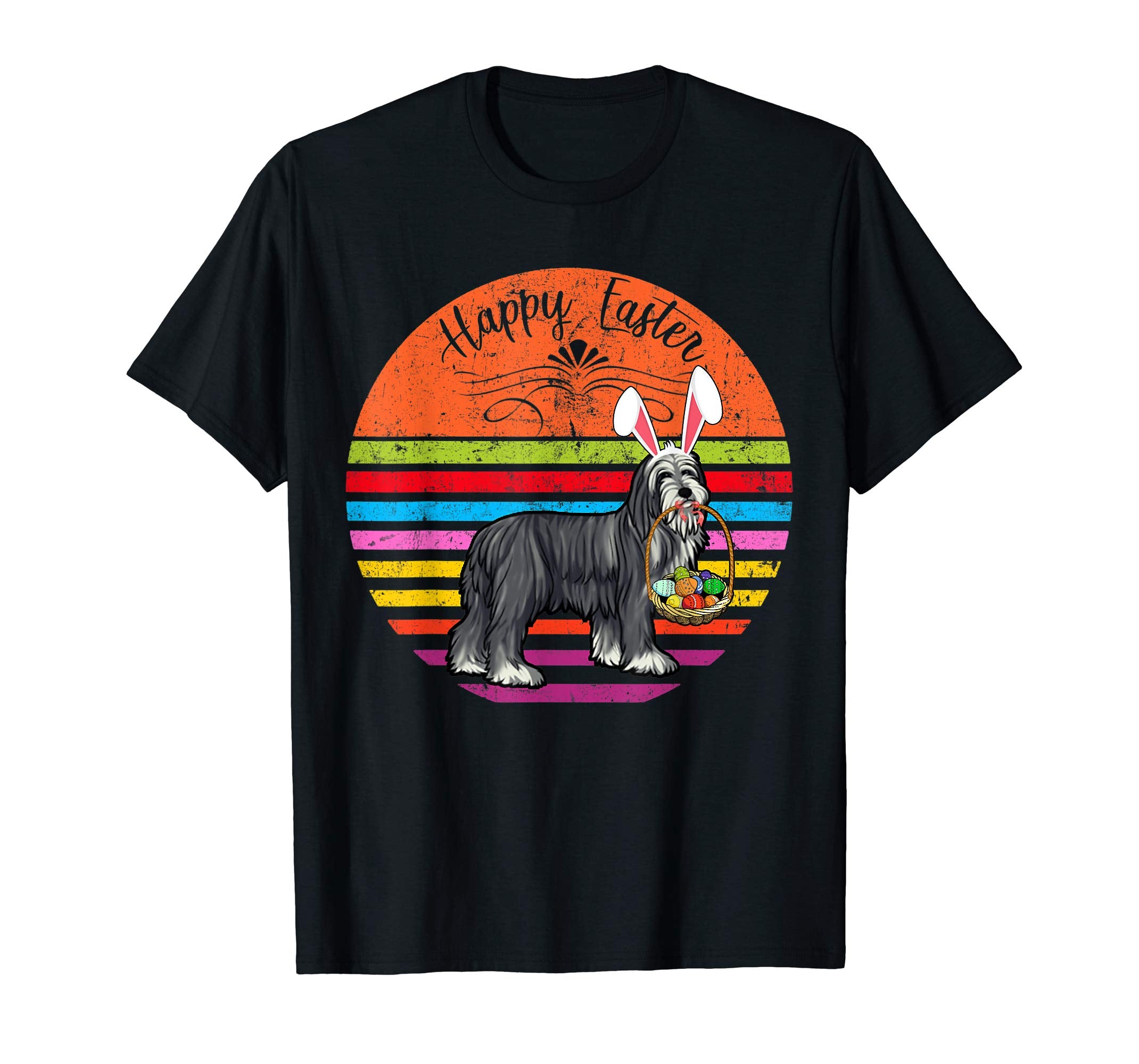 Cute Bearded Collie Dog With Bunny Hat Easter Eggs T Shirt