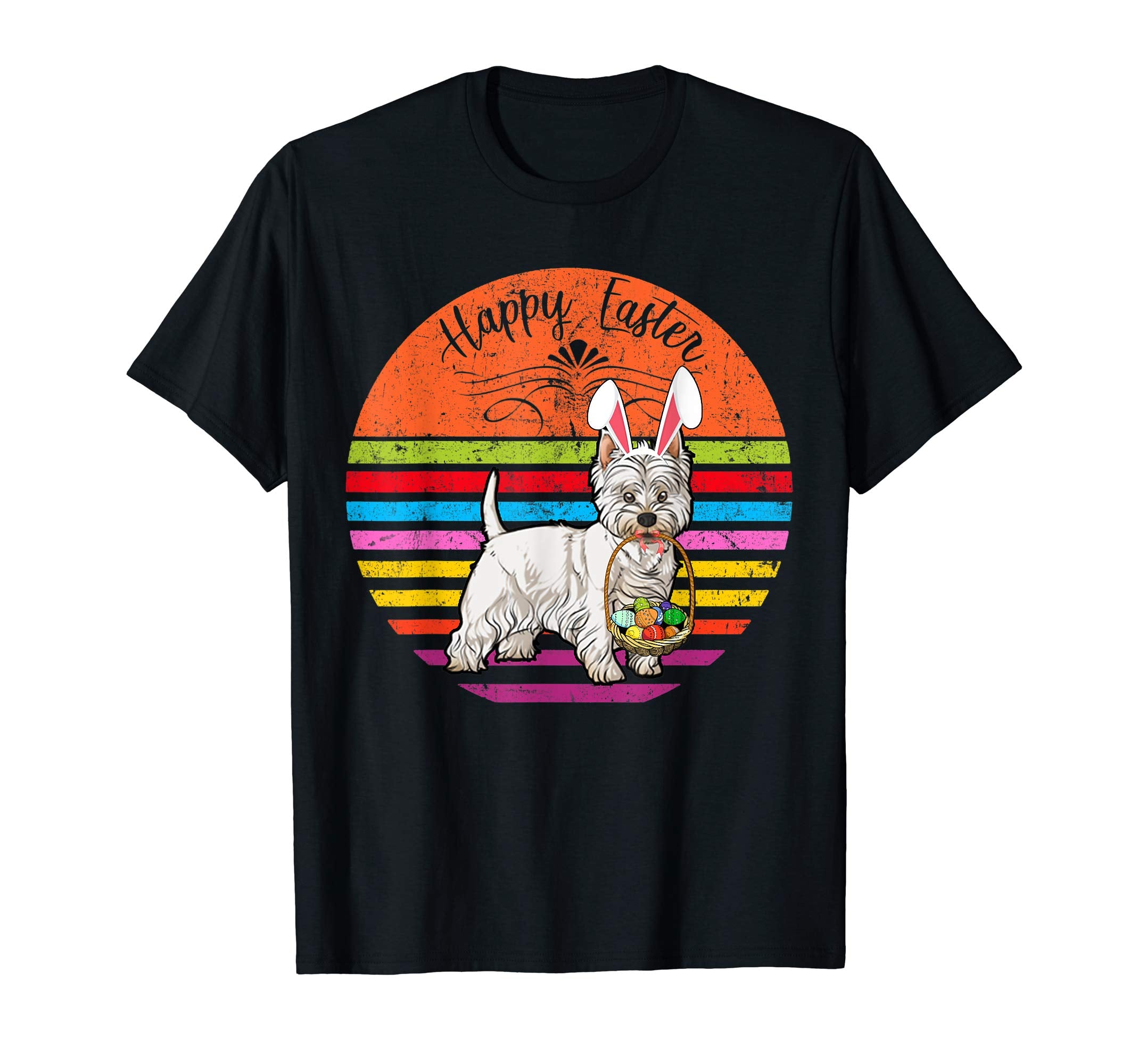 Cute West Highland White Dog With Bunny Hat Easter Egg Shirt