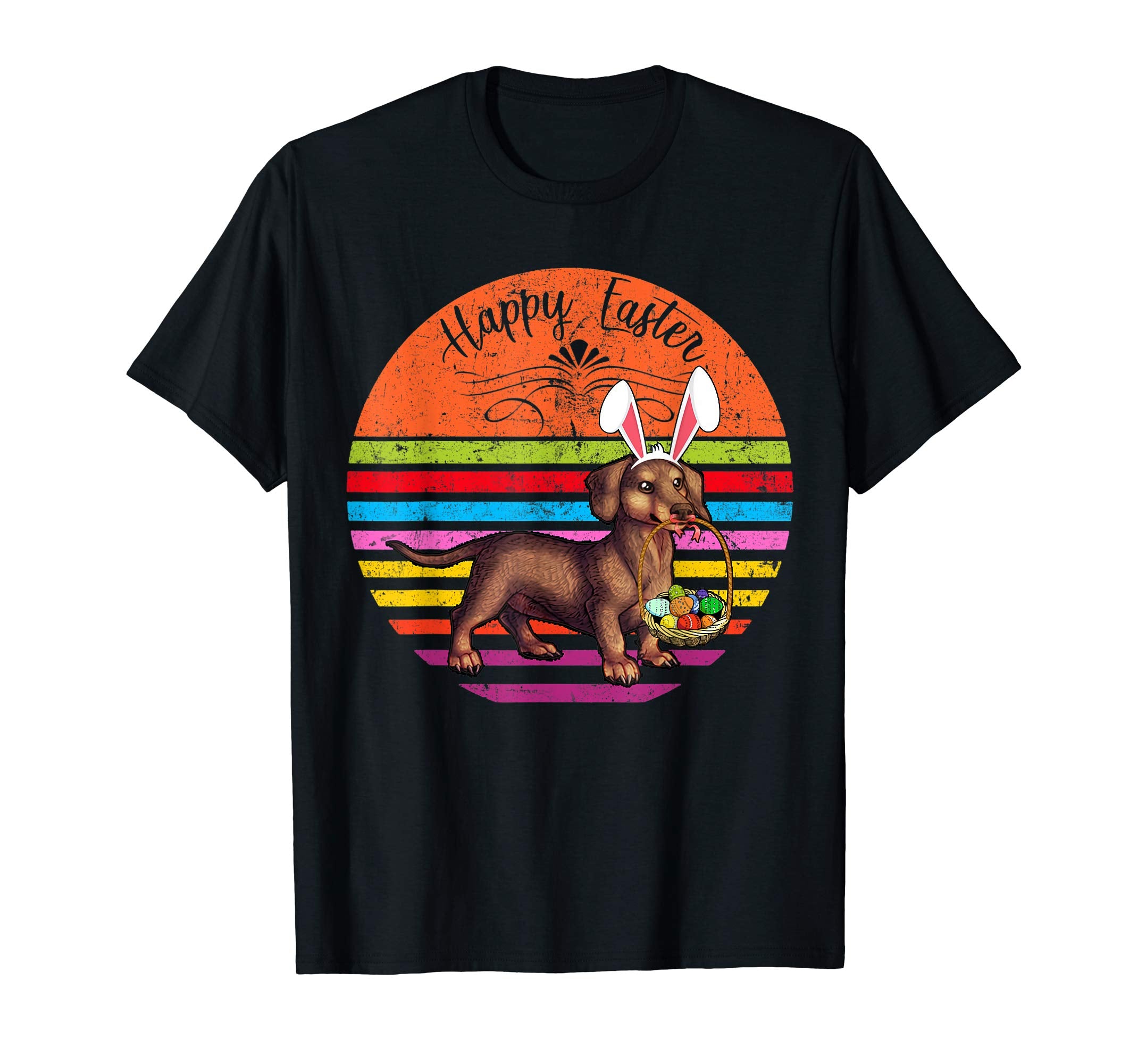 Vintage Miniature Dachshund Dog Easter Eggs Basket T Shirt