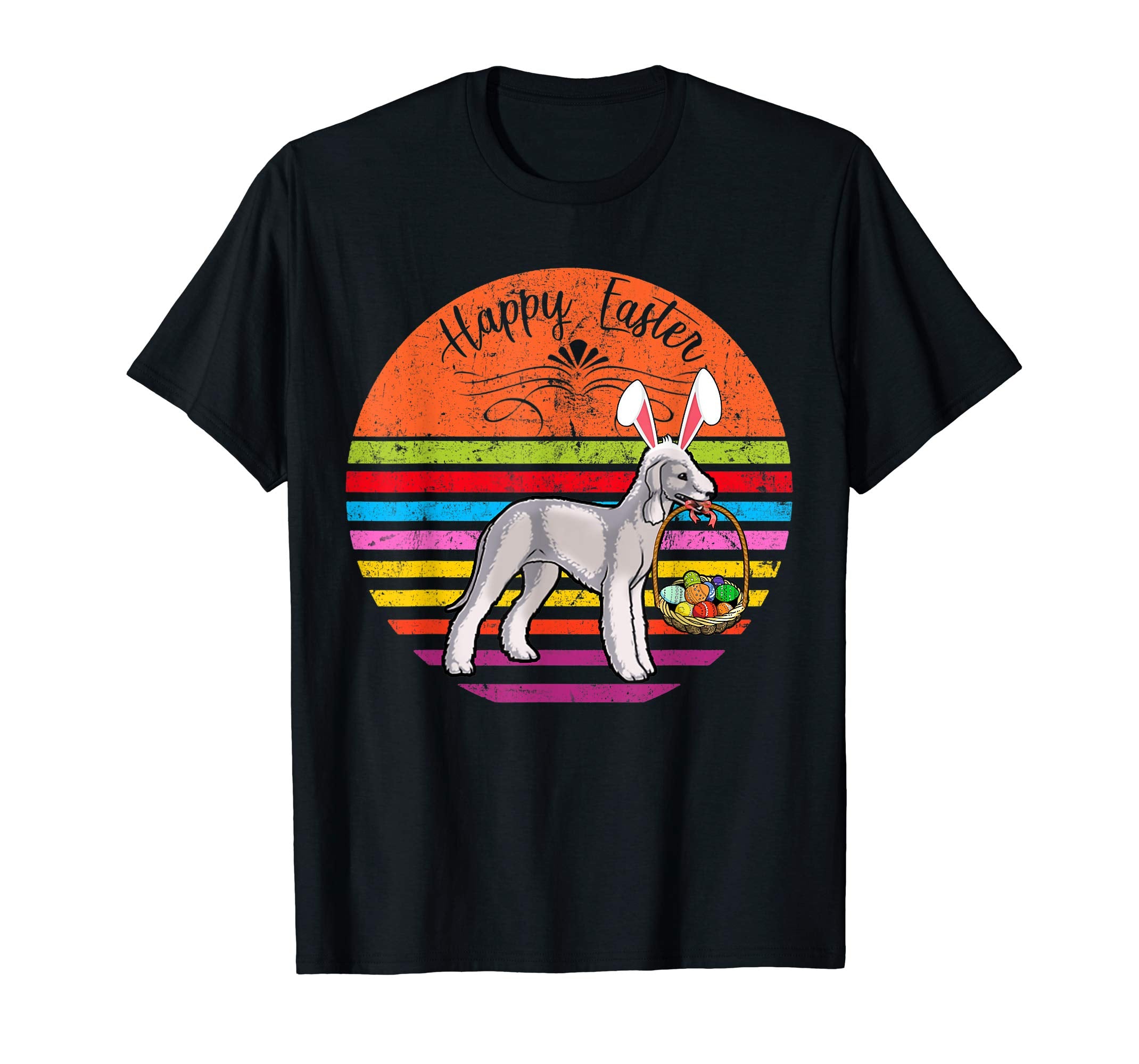 Cute Bedlington Dog With Bunny Hat Happy Easter Eggs T Shirt
