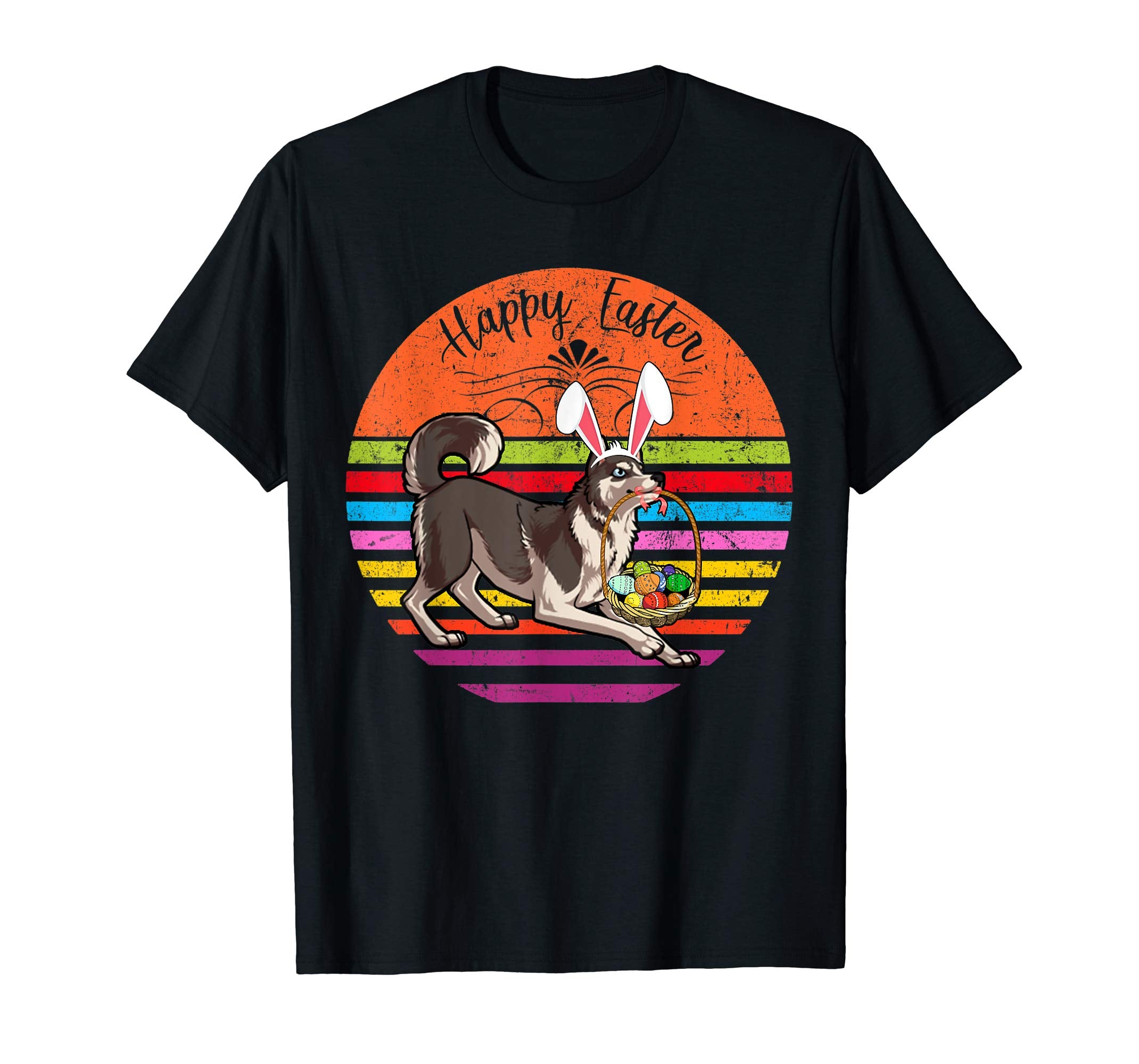 Cute Siberian Husky Dog With Bunny Hat Easter Eggs T Shirt