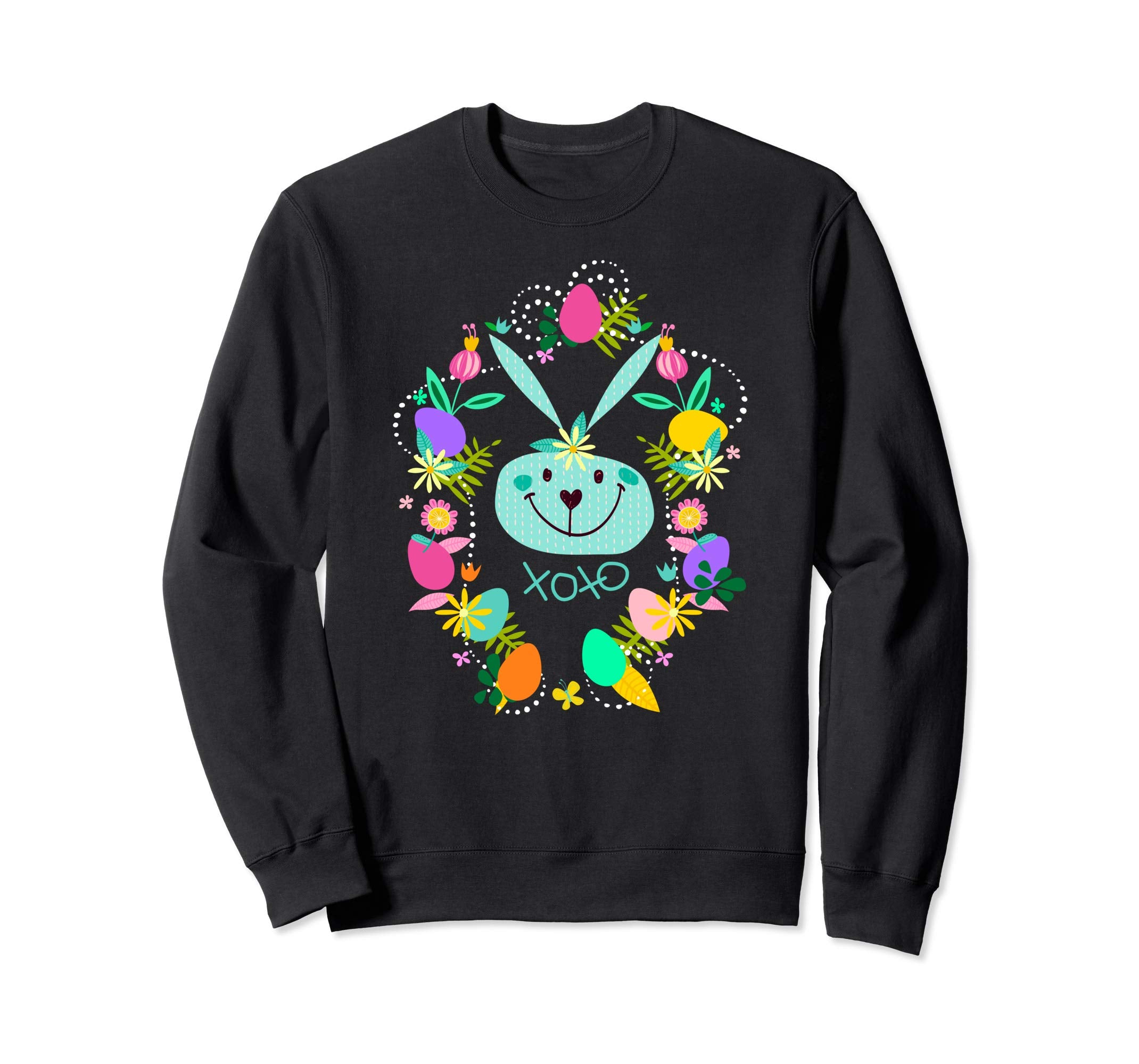 Cute Easter Sweatshirt Eggs Bunny Spring Flowers for Women