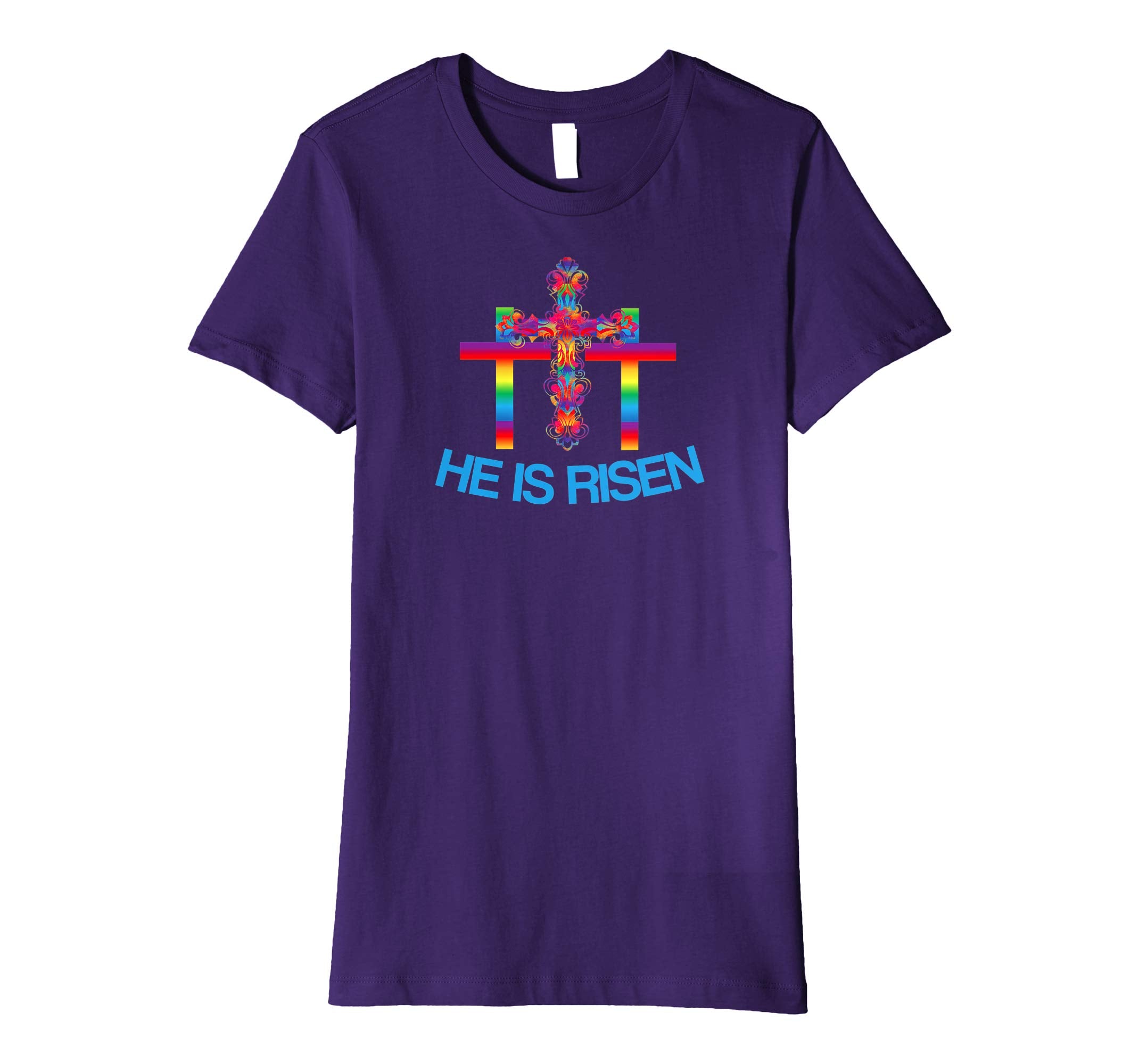 Christian Easter T Shirt Colorful Rainbow Cross-He Is Risen