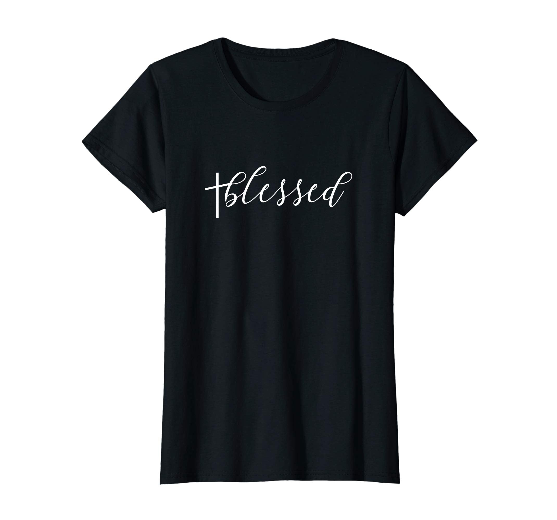 Womens Blessed Graphic Christian Religious Easter Cross T-Shirt
