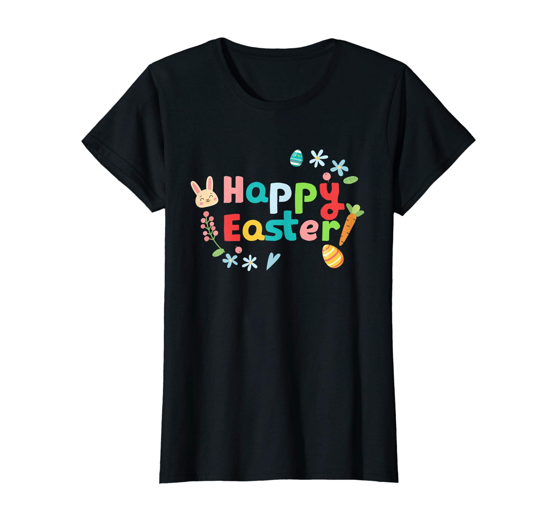 Happy Easter T-Shirt with Bunnies Eggs Flowers Carrots