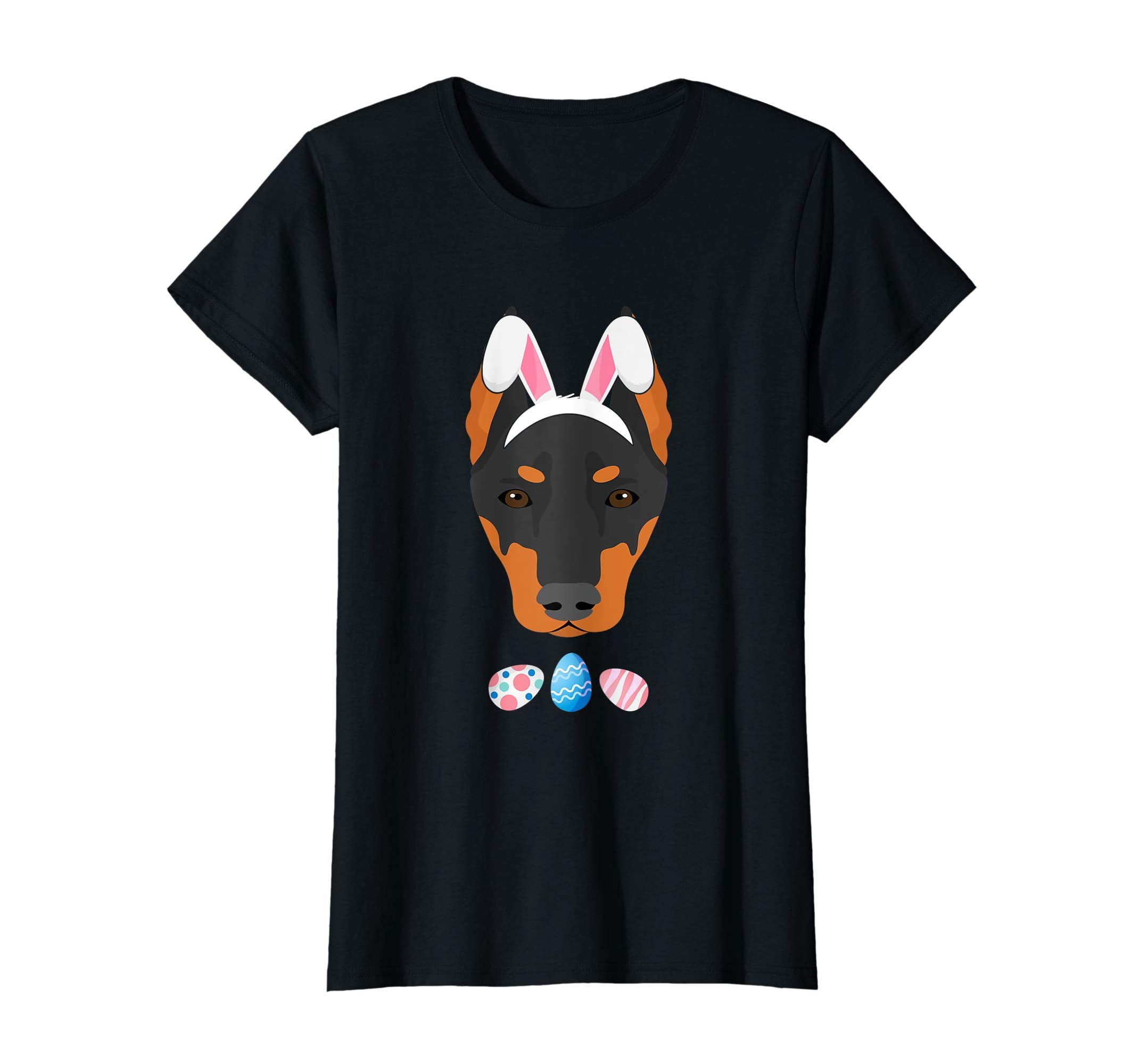 Funny Easter Doberman With Bunny Ears And Eggs T Shirt