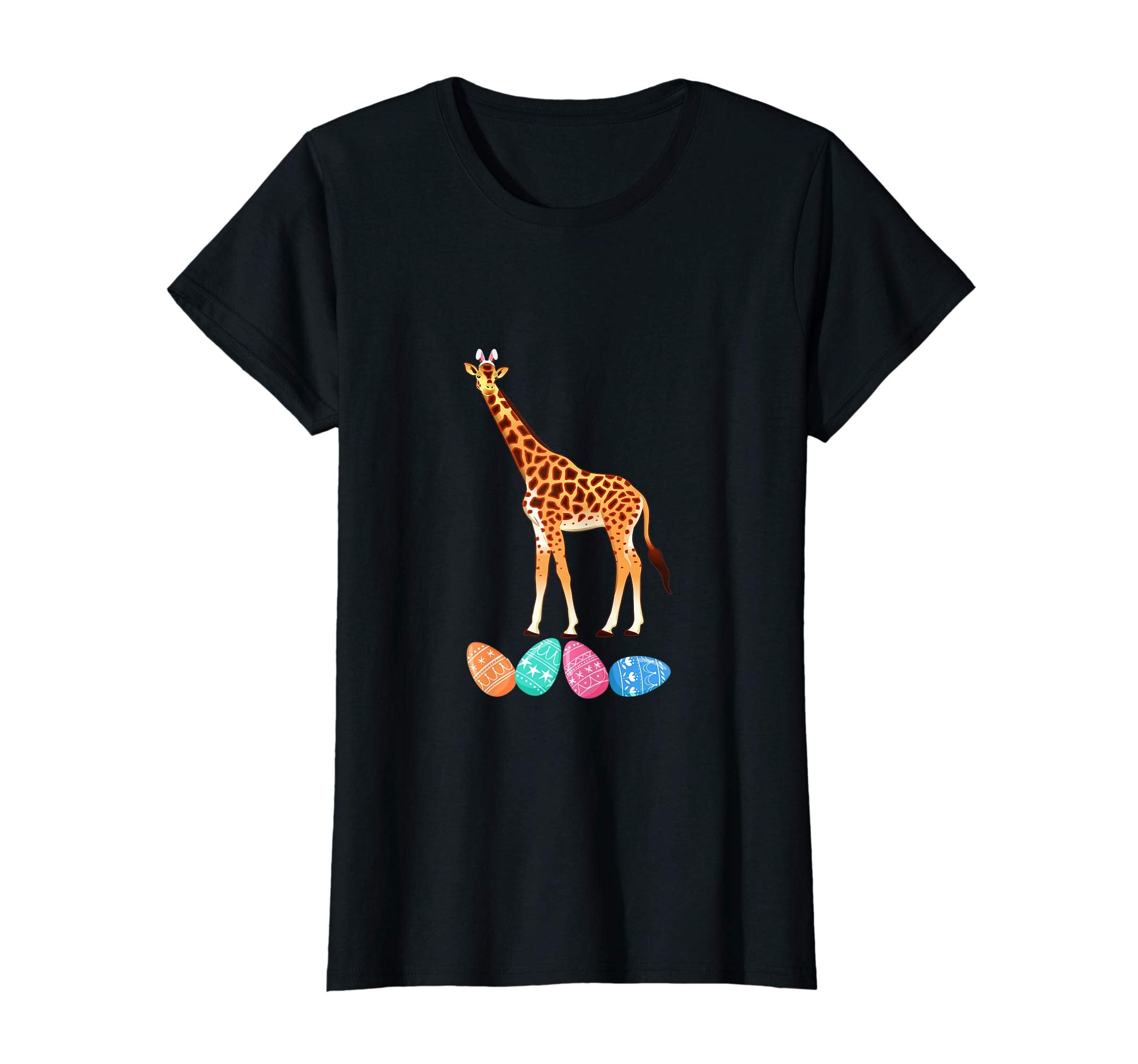 Funny Easter Giraffe With Bunny Ears And Eggs T Shirt