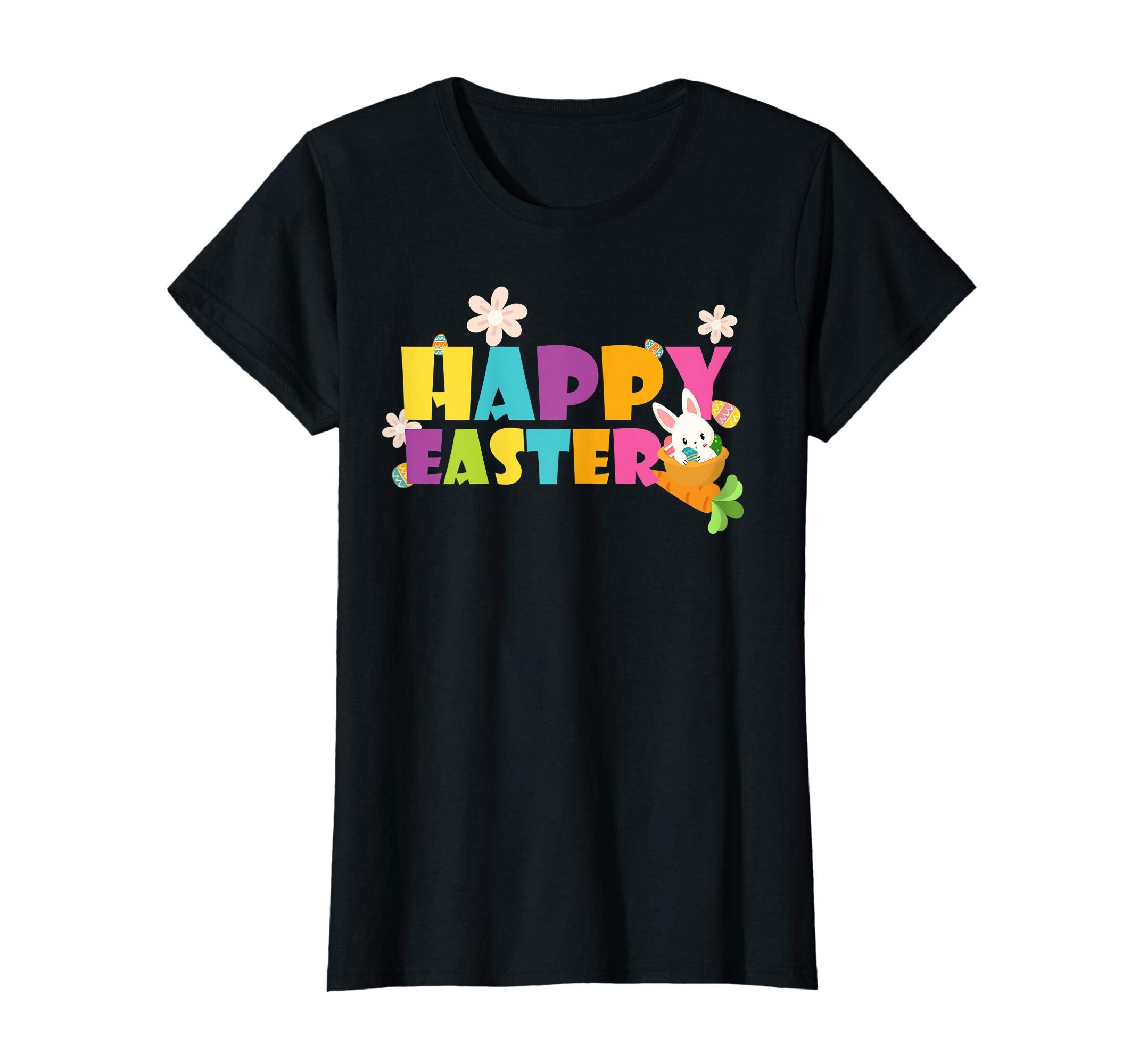 Happy Easter T-Shirt with Bunnies Eggs Flowers Carrots
