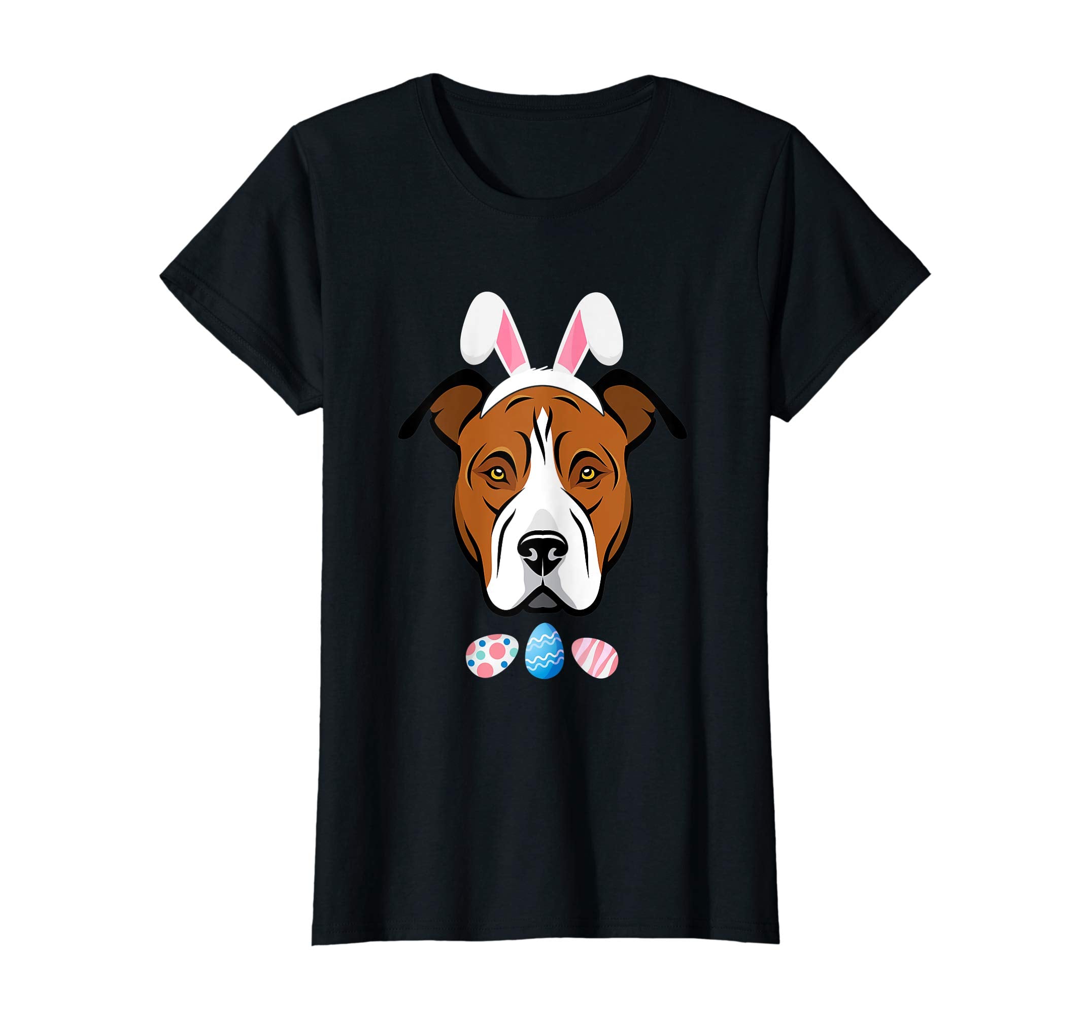 Funny Easter Amstaff With Bunny Ears And Eggs T Shirt