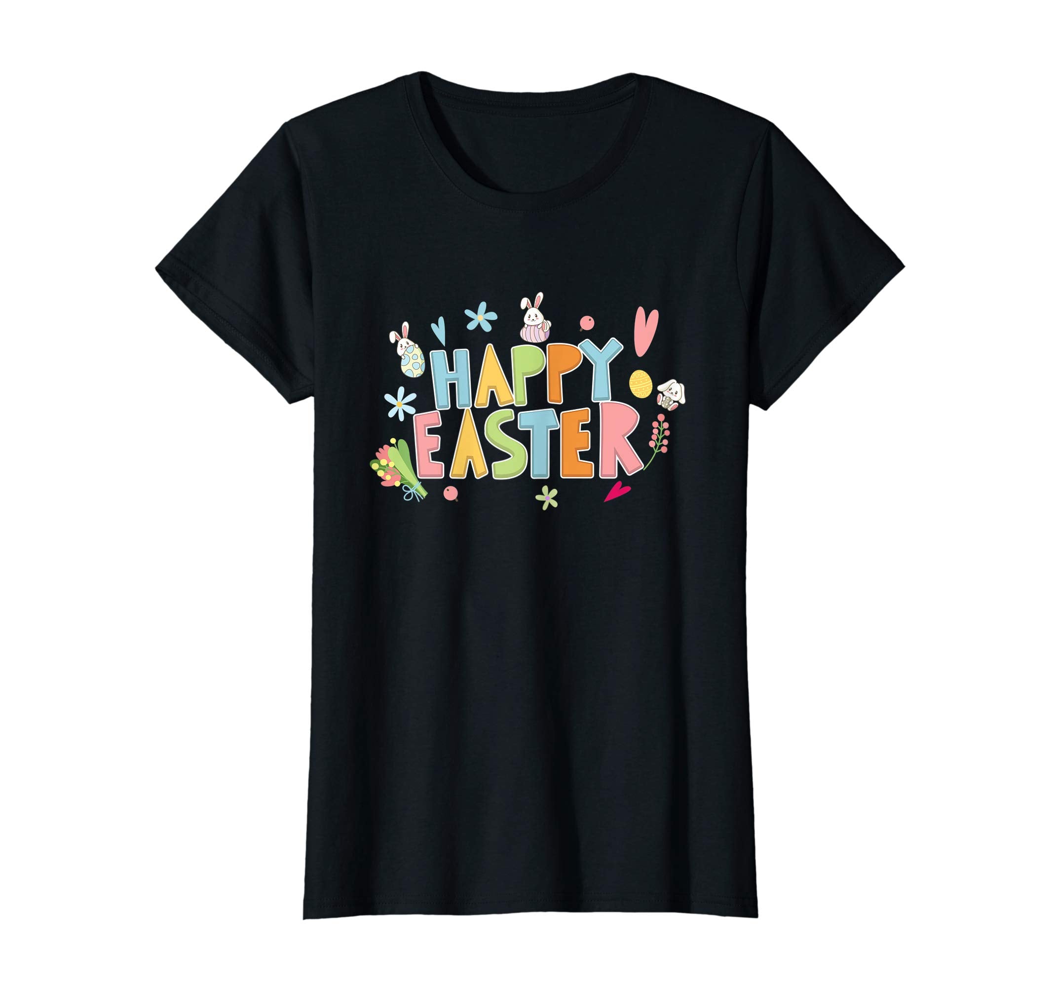 Happy Easter T-Shirt with Bunnies Eggs Flowers Carrots