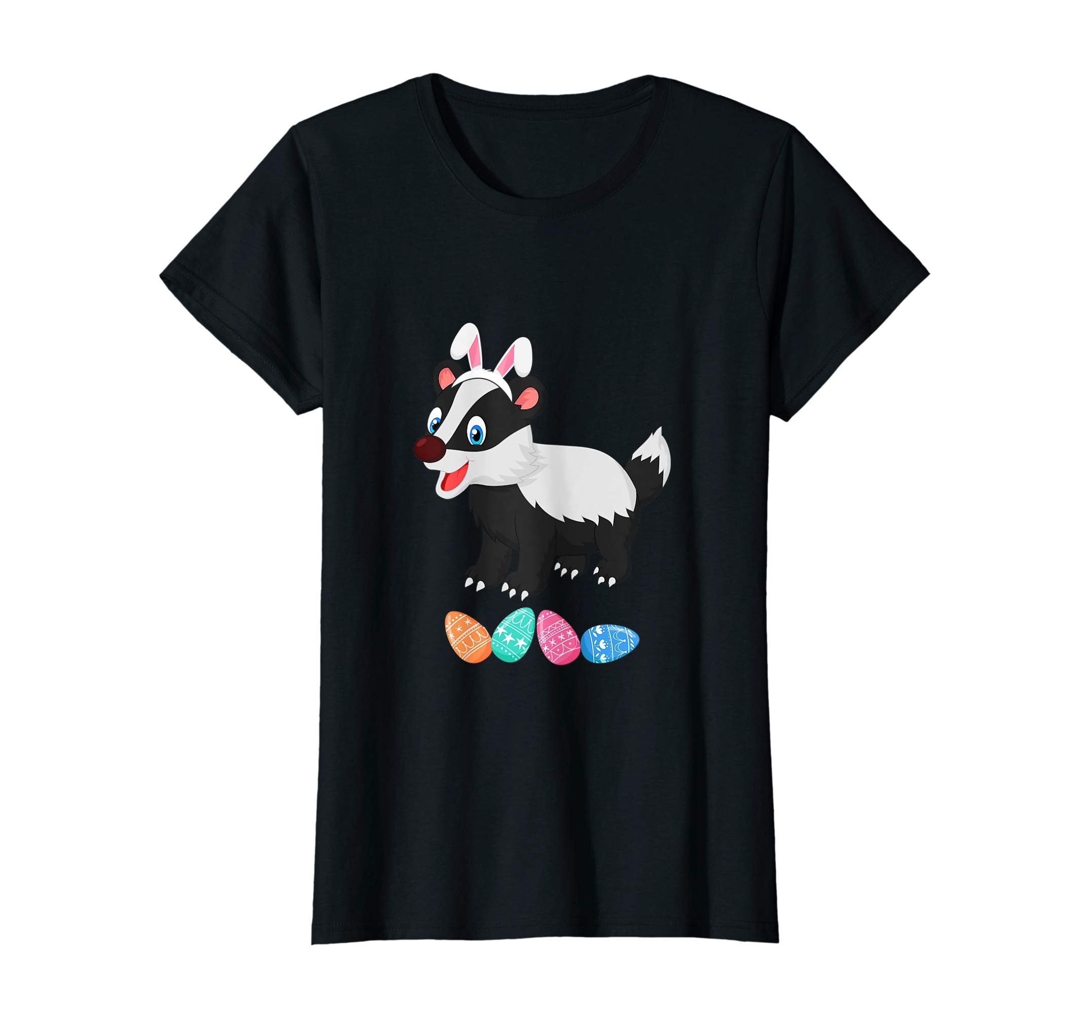 Funny Easter Badger With Bunny Ears And Eggs T Shirt
