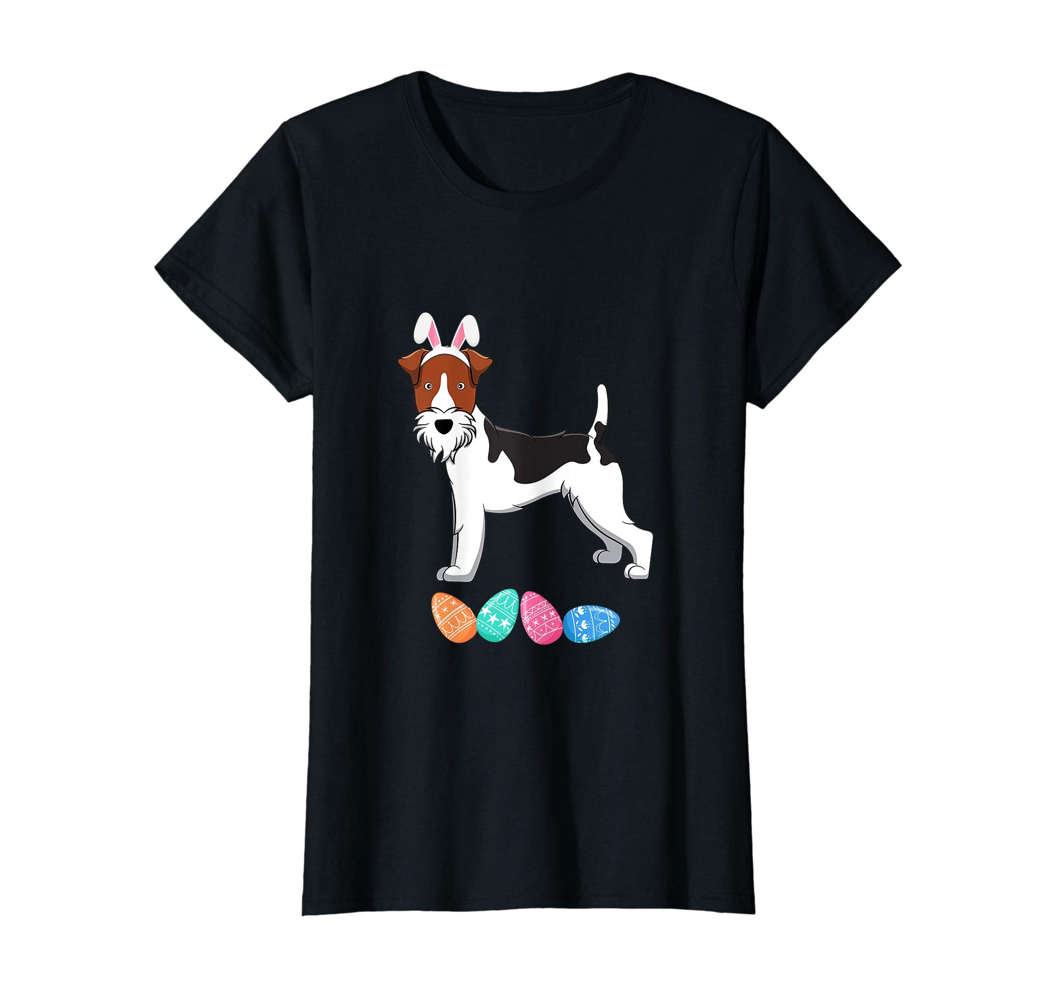 Funny Easter Fox Terier With Bunny Ears And Eggs T Shirt