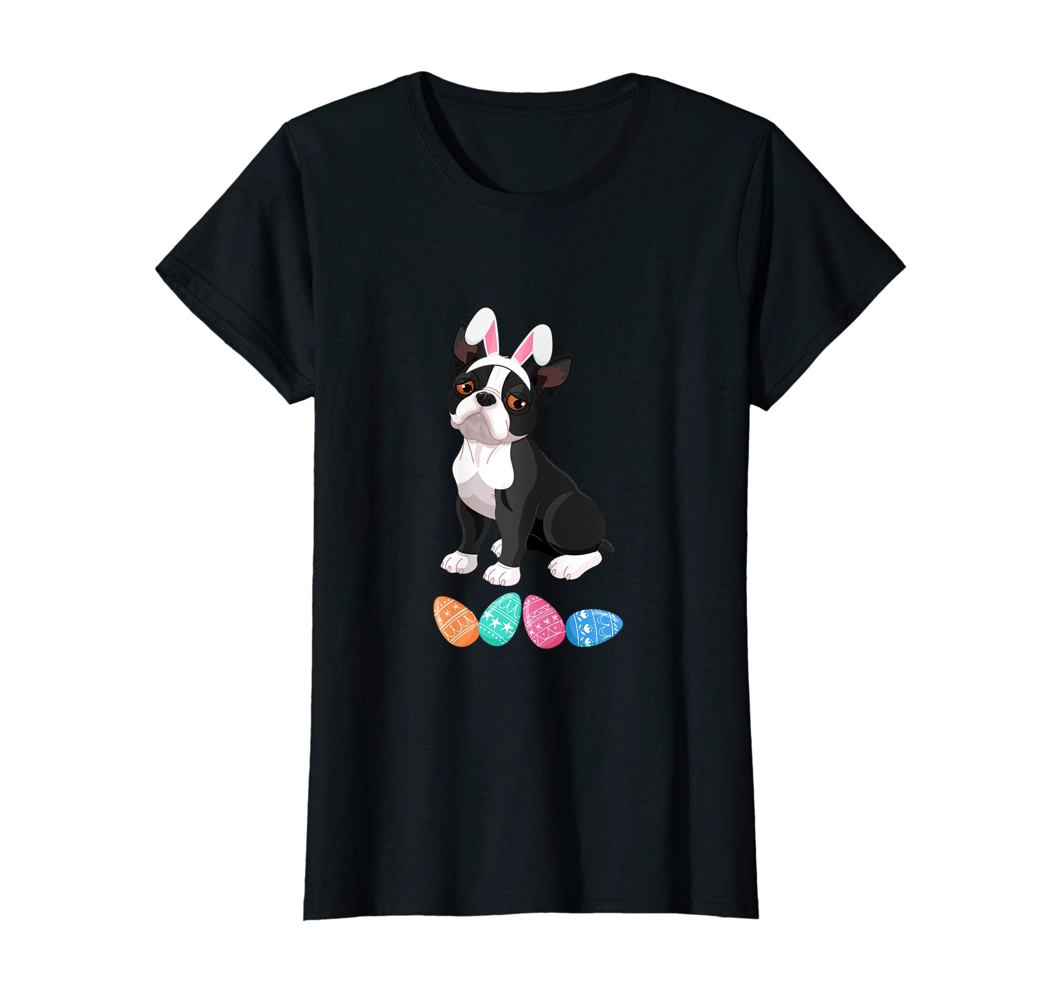 Funny Easter Boston Terrier With Bunny Ears And Eggs T Shirt