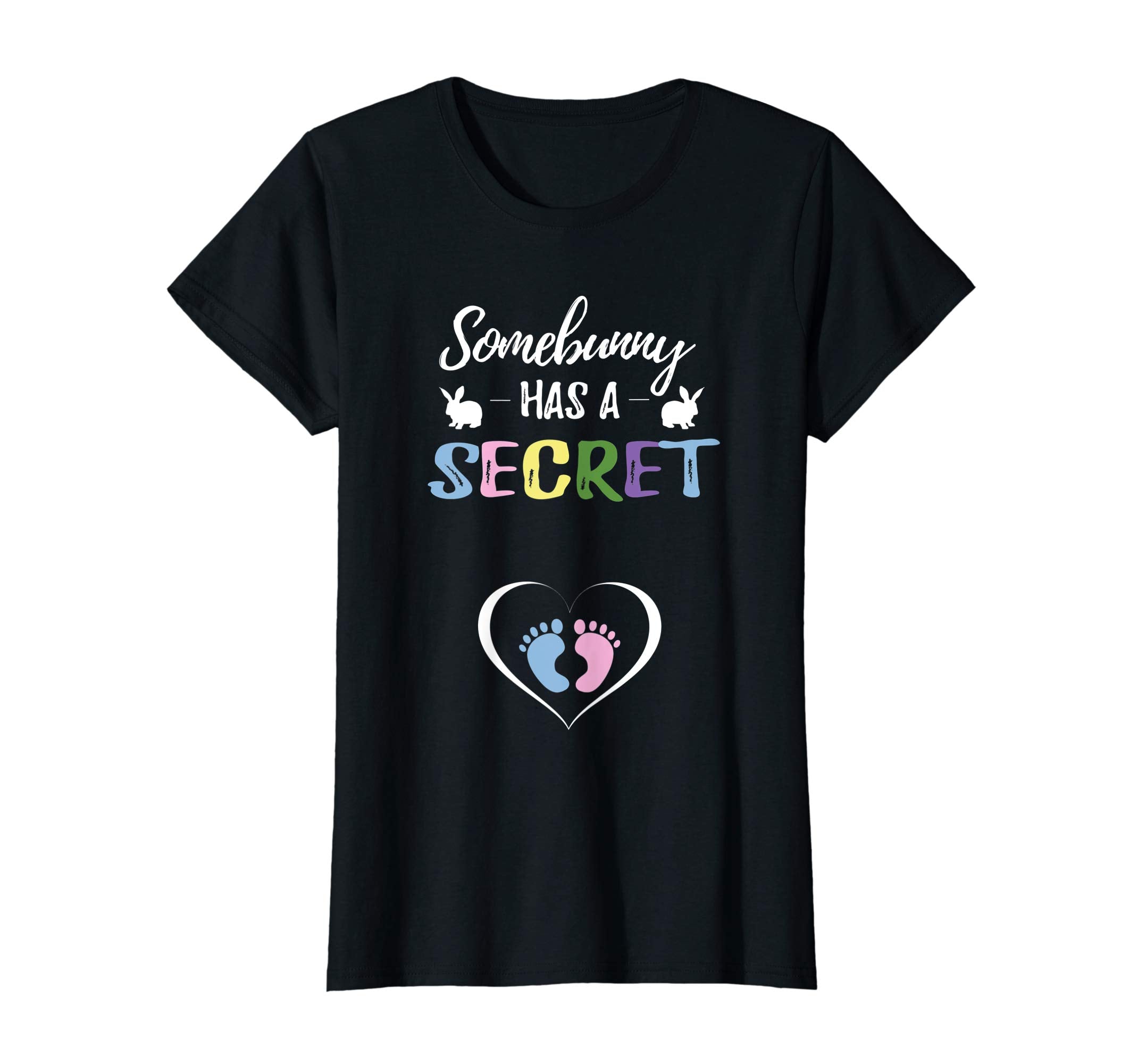 Womens Cute Easter Pregnancy Reveal T-Shirt Somebunny Has A Secret