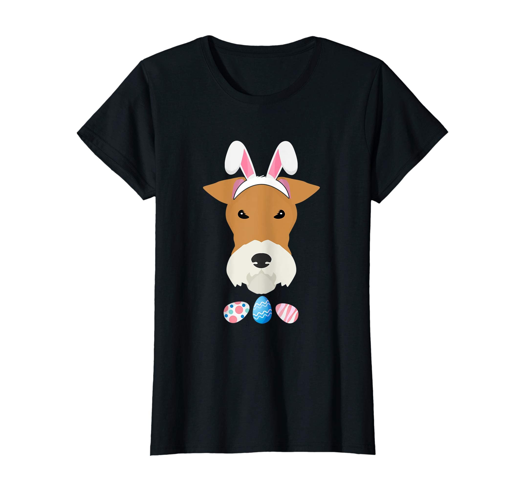 Funny Easter Fox Terier With Bunny Ears And Eggs T Shirt
