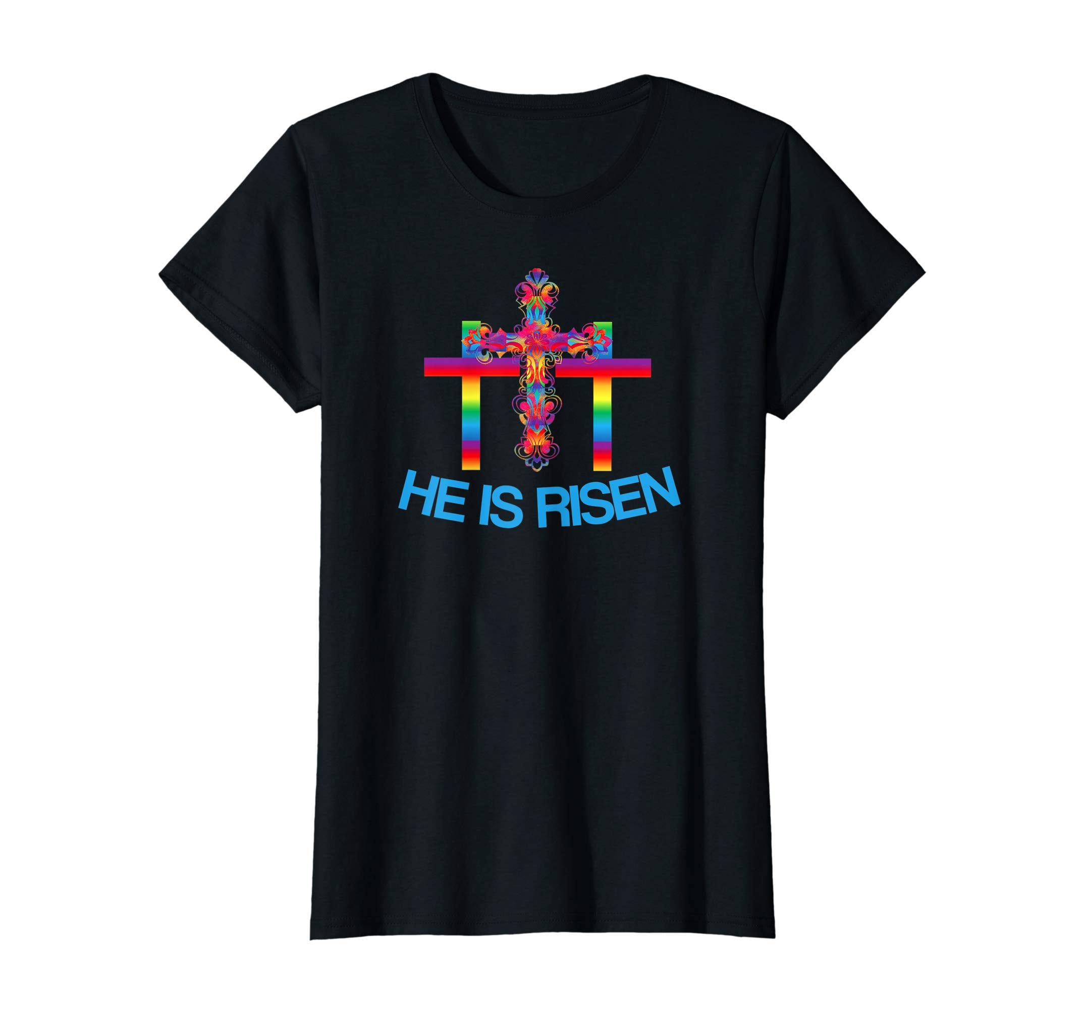Christian Easter Shirts Colorful Rainbow Cross-He Is Risen