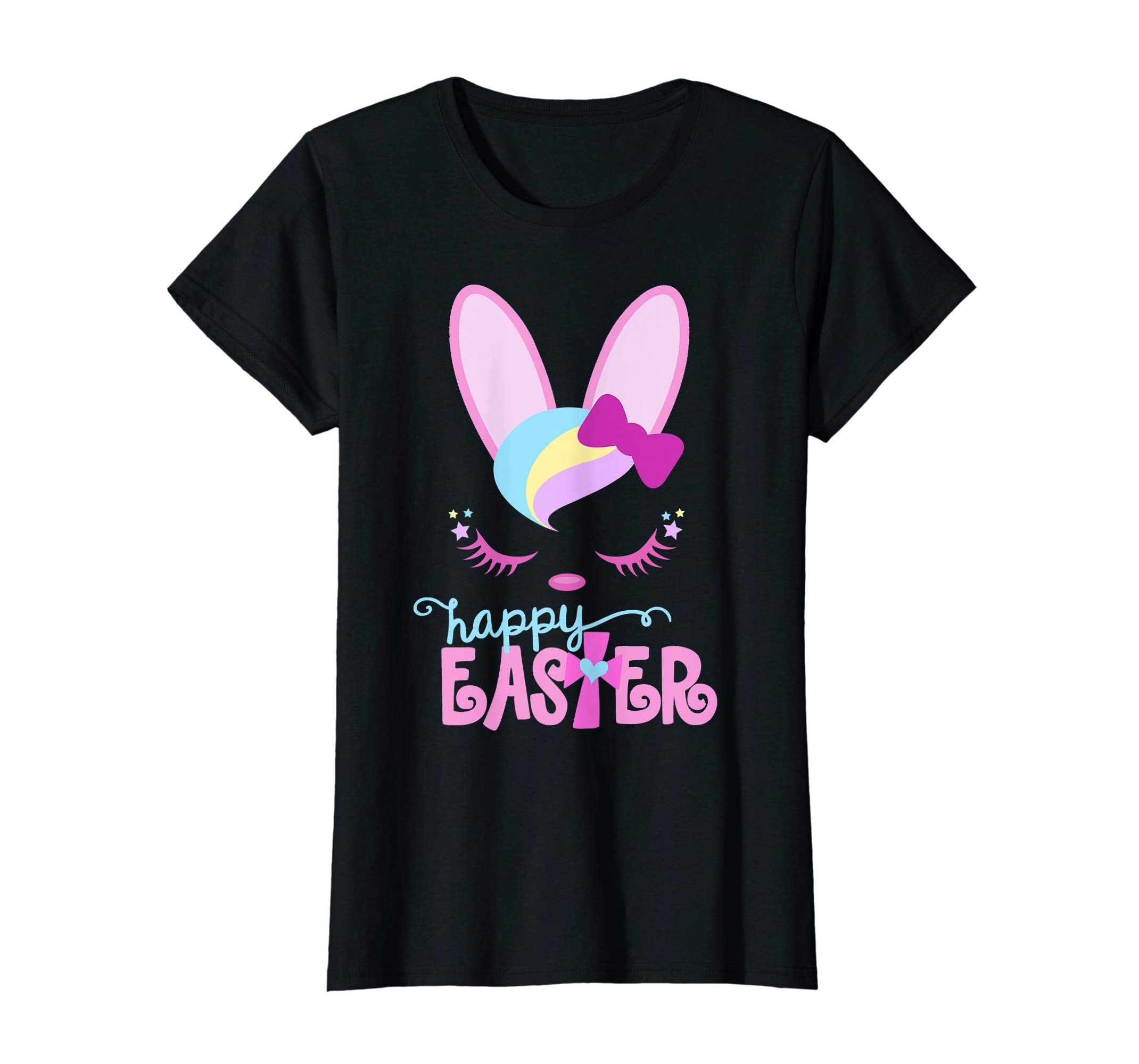 HAPPY EASTER Bunny Sleeping Face Christian Shirt Girls Women