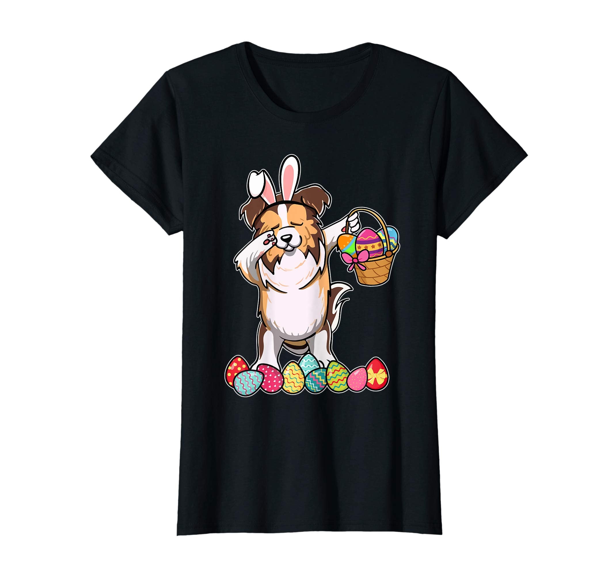 Shetland Sheepdog Dabbing Easter Bunny Egg Basket T-Shirt