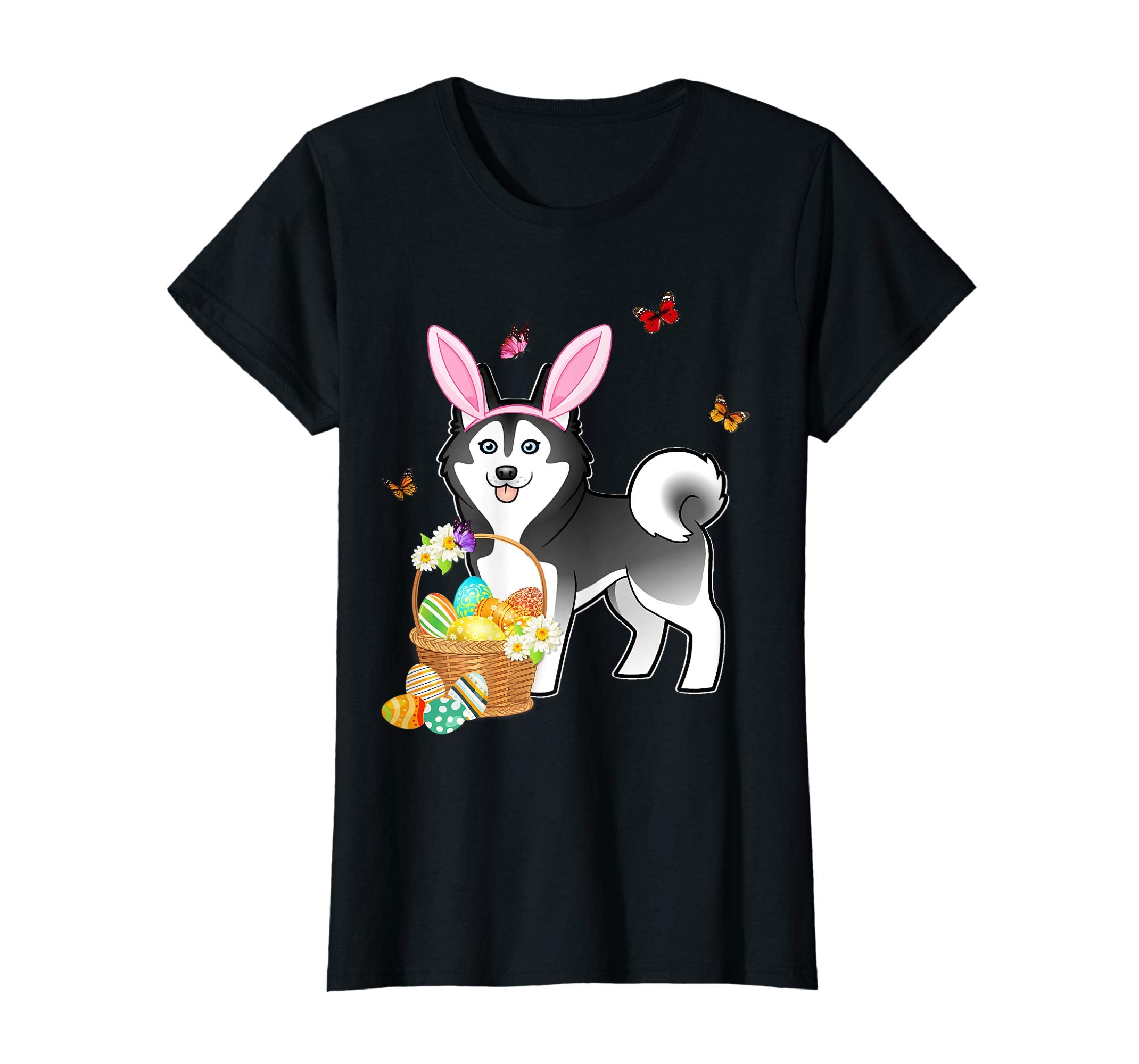 Siberian Husky Bunny Hat Rabbit Easter Eggs Shirt Happy Ea