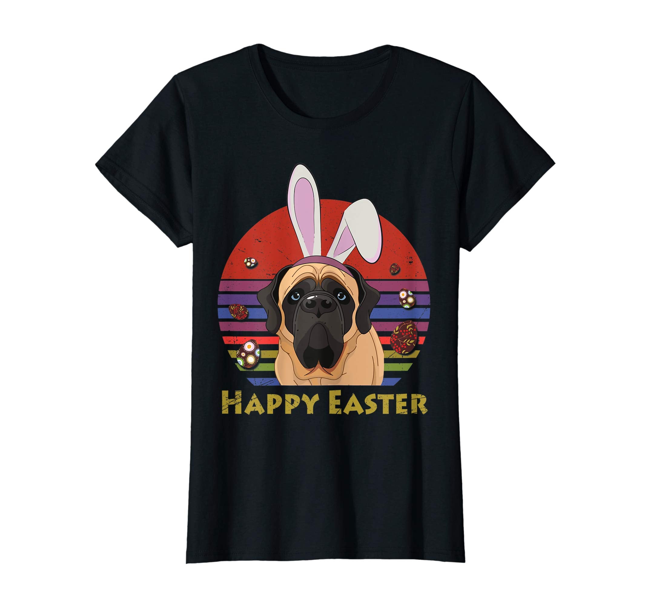 English Mastiff With Bunny Headband Happy Easter Tshirt Gift