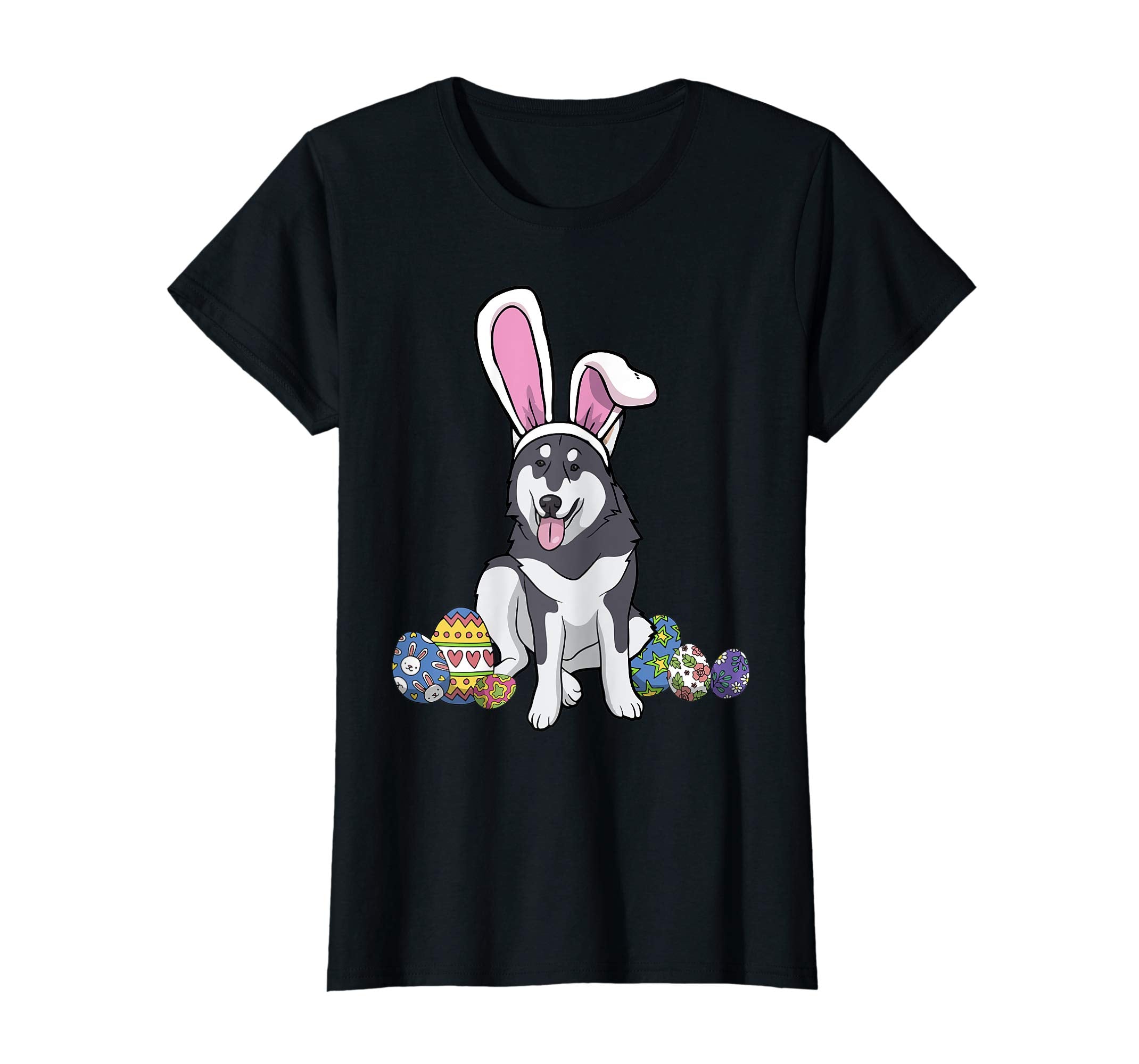 Alaskan Malamute Dressed As Easter Bunny Rabbit Ears T-Shirt