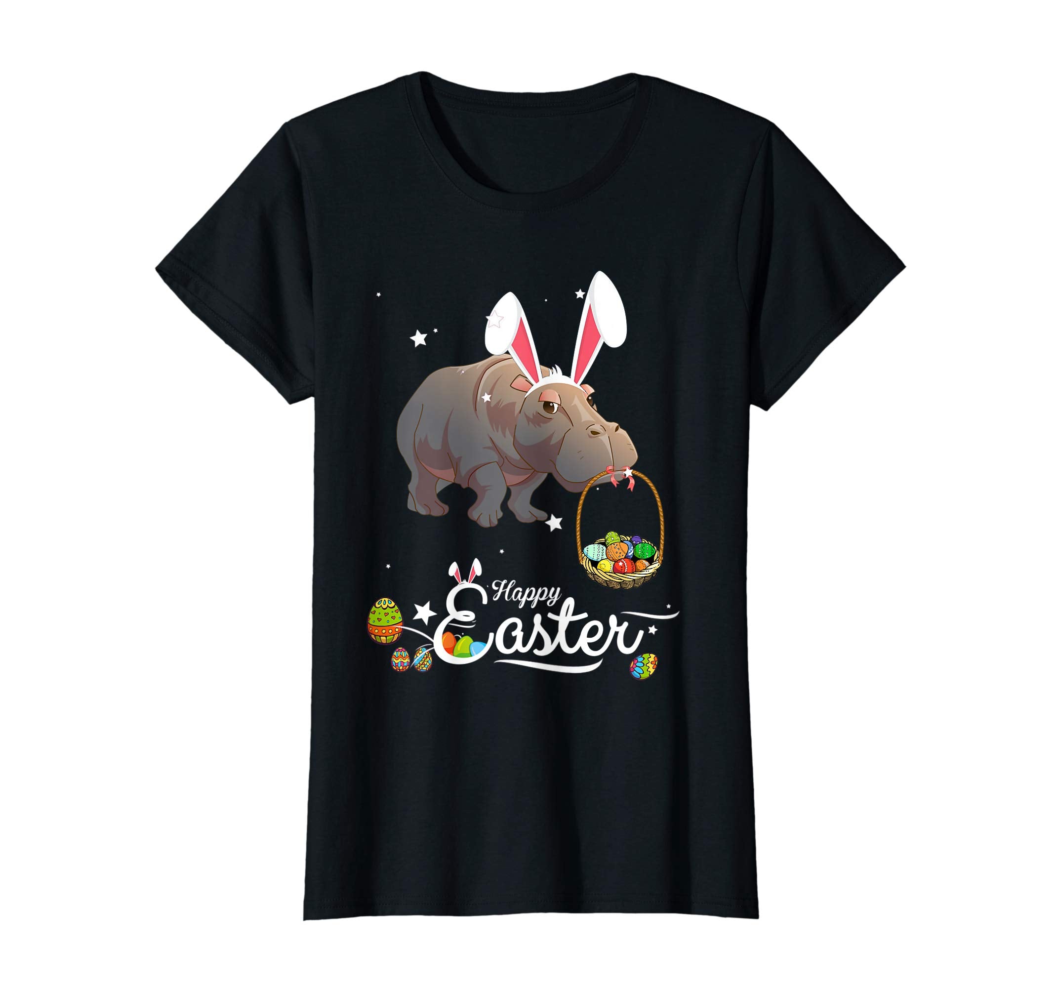 Cute Easter Hippo with Bunny Ears and Eggs T Shirt