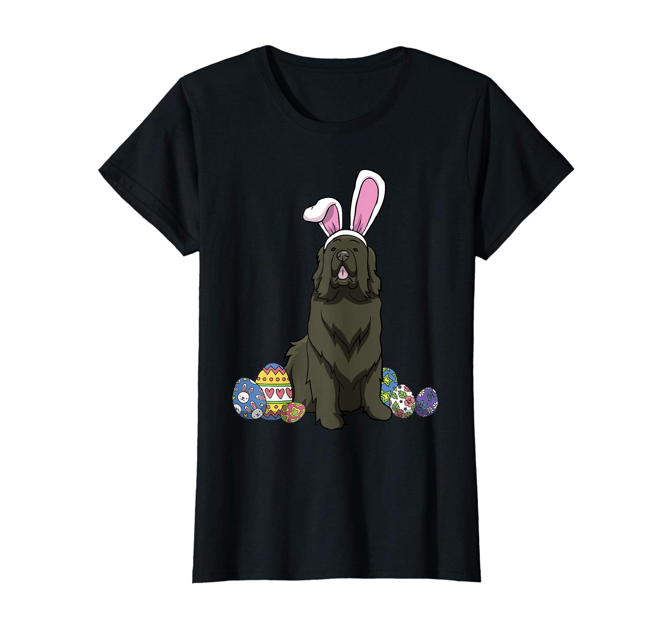 Newfoundland Dressed As Easter Bunny With Rabbit Ears Shirt