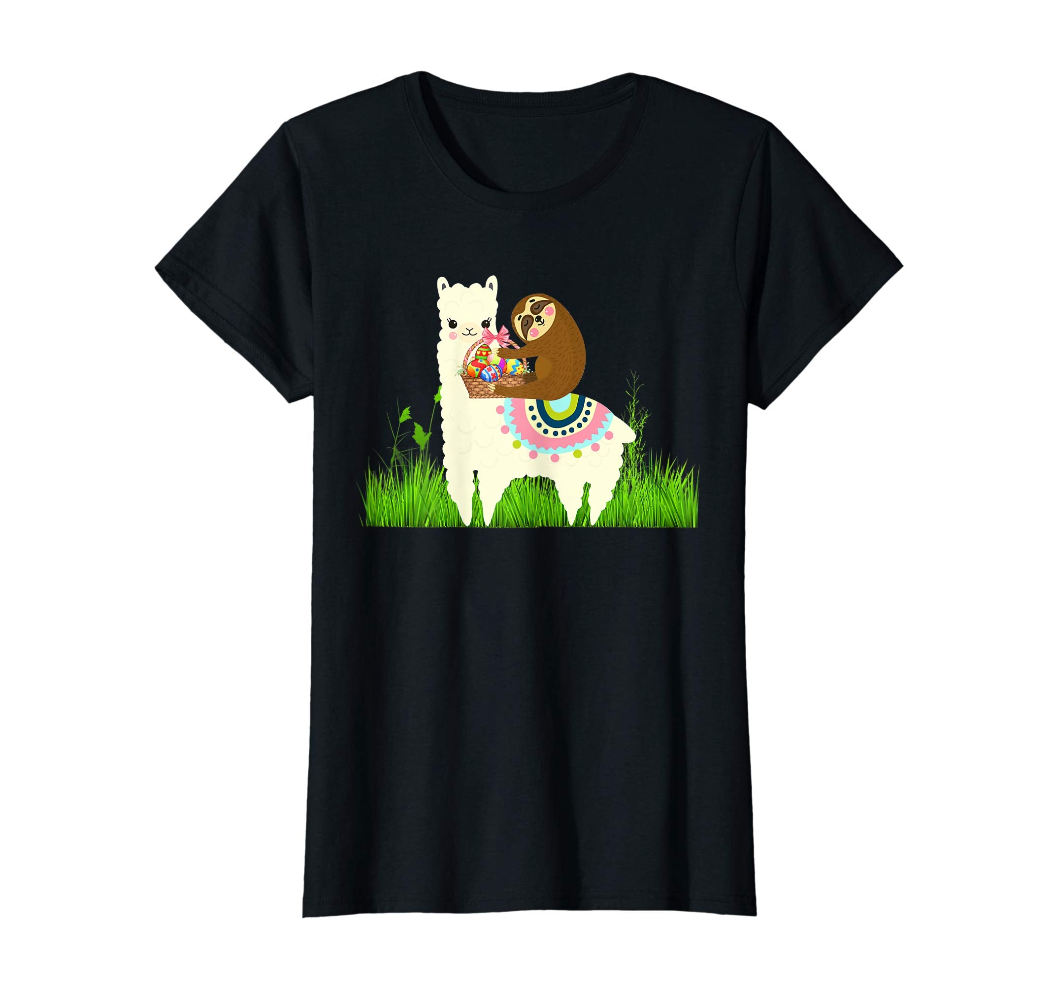 Cute Sloth riding Llama with Eggs Easter T shirt