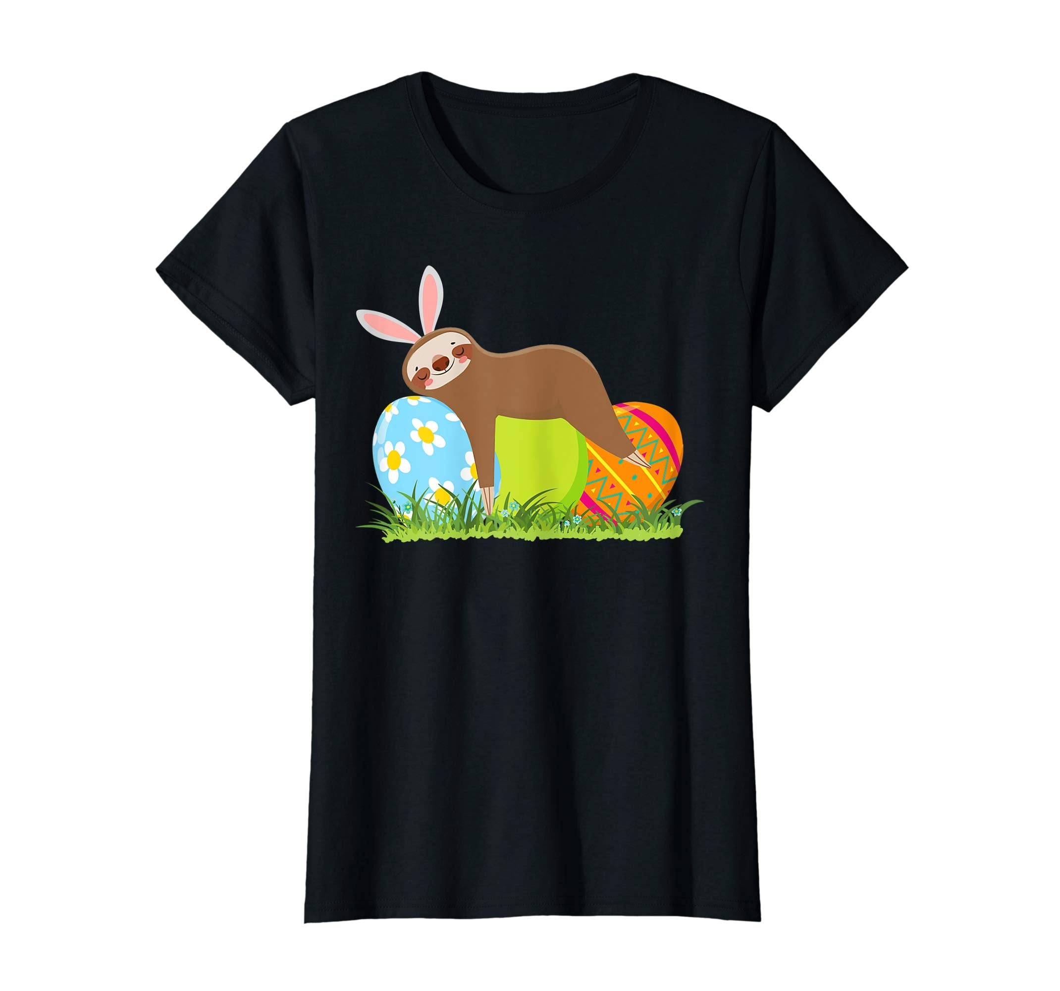 Funny Sloth Easter Day Bunny Ear Egg Easter Shirt Boys Girls